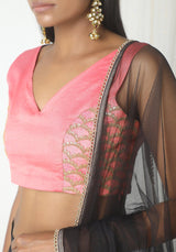 Black Pink Gold Zari Lehenga Set - trueBrowns