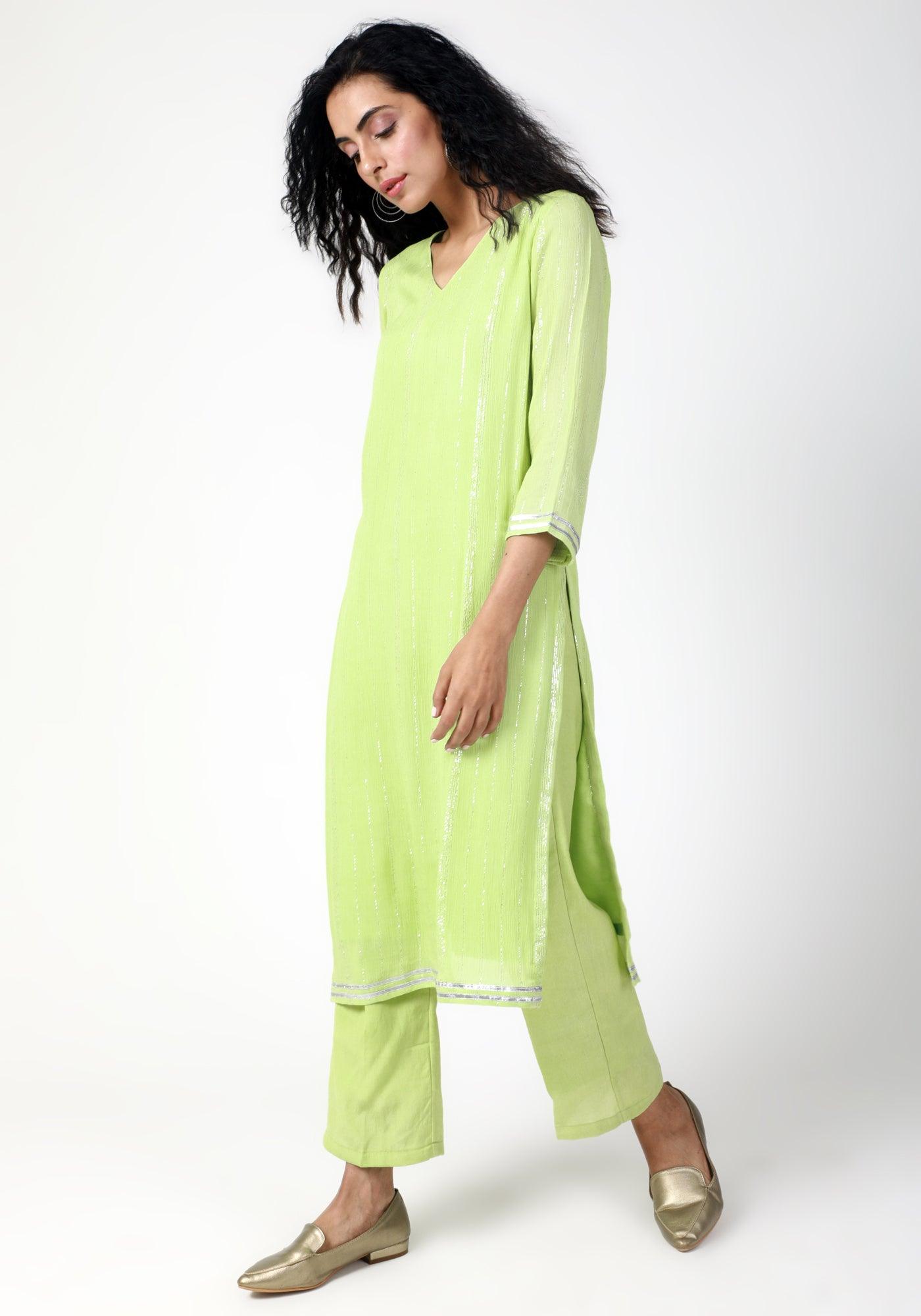 Green Gota Slit Kurta-Pant - trueBrowns