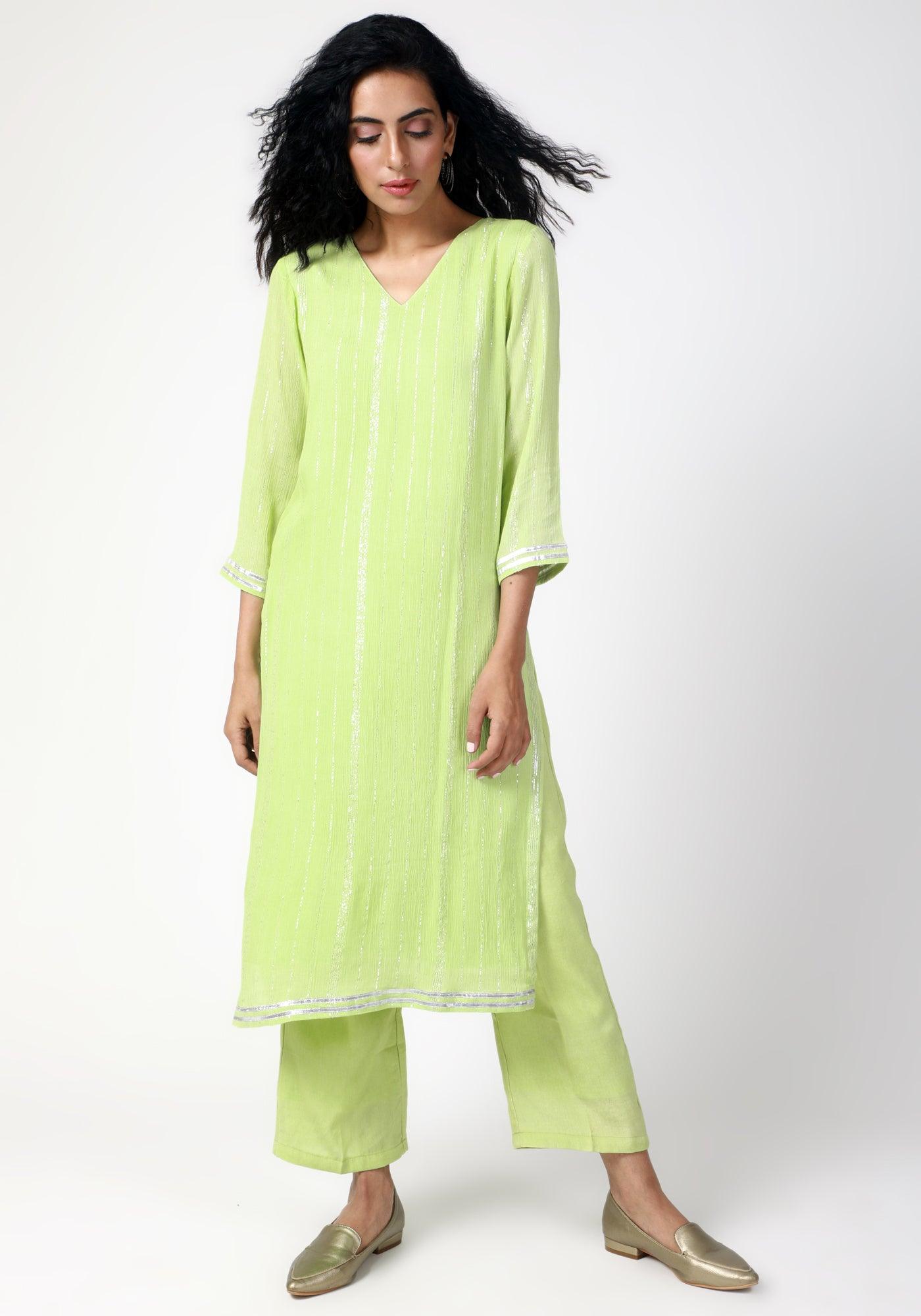 Green Gota Slit Kurta-Pant - trueBrowns