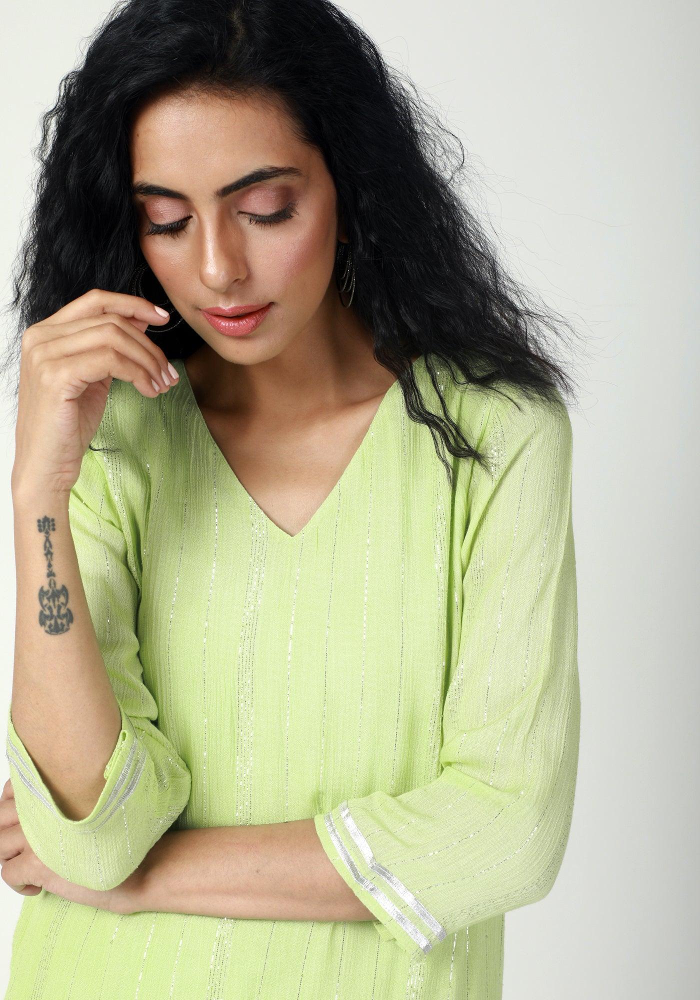 Green Gota Slit Kurta-Pant - trueBrowns