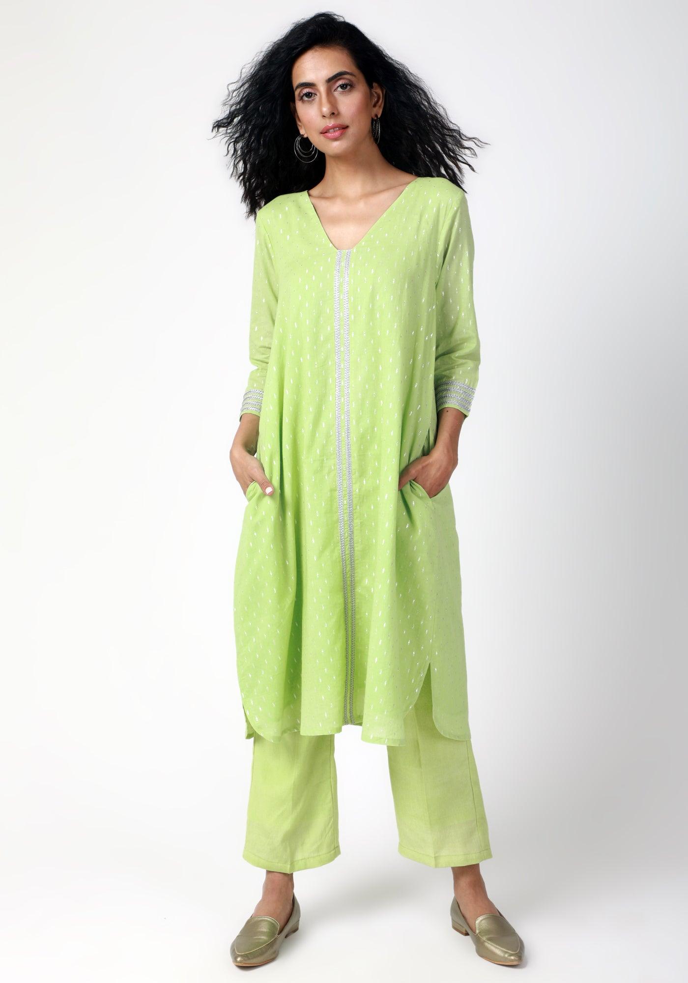 Green Silver Laced Kurta-Pant - trueBrowns