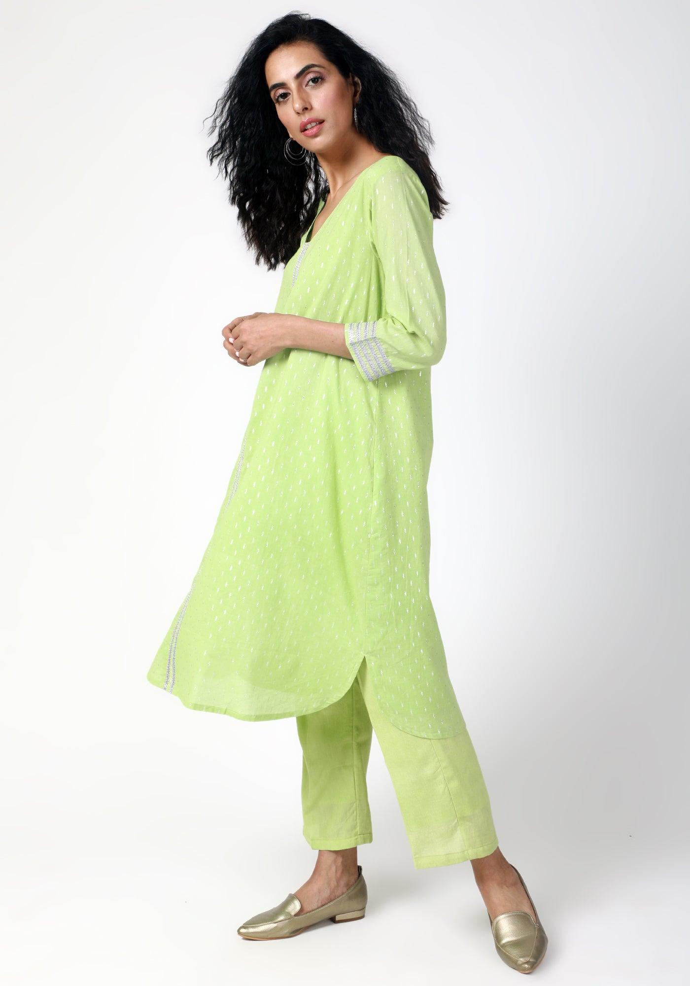 Green Silver Laced Kurta-Pant - trueBrowns