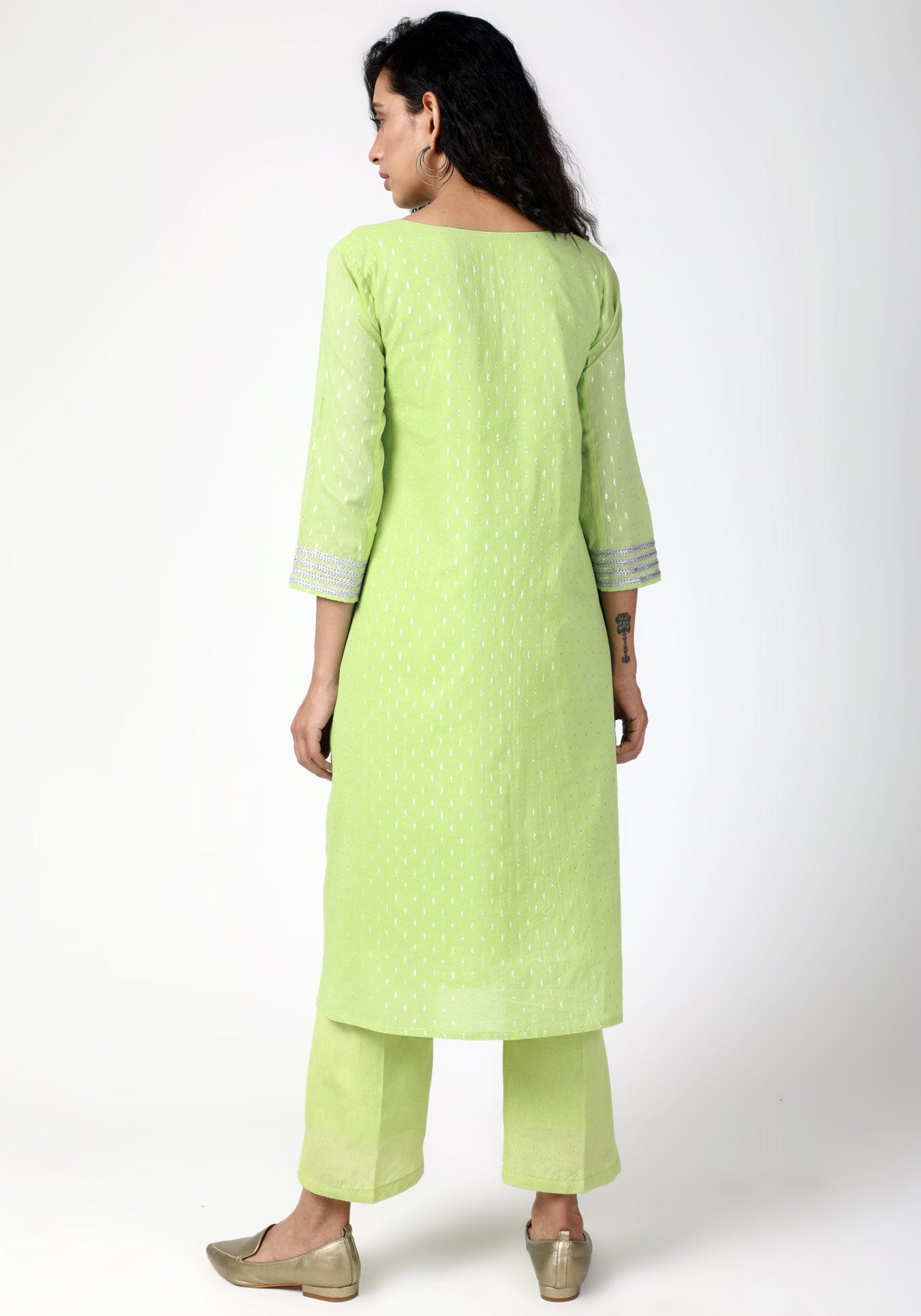 Green Silver Laced Kurta-Pant - trueBrowns