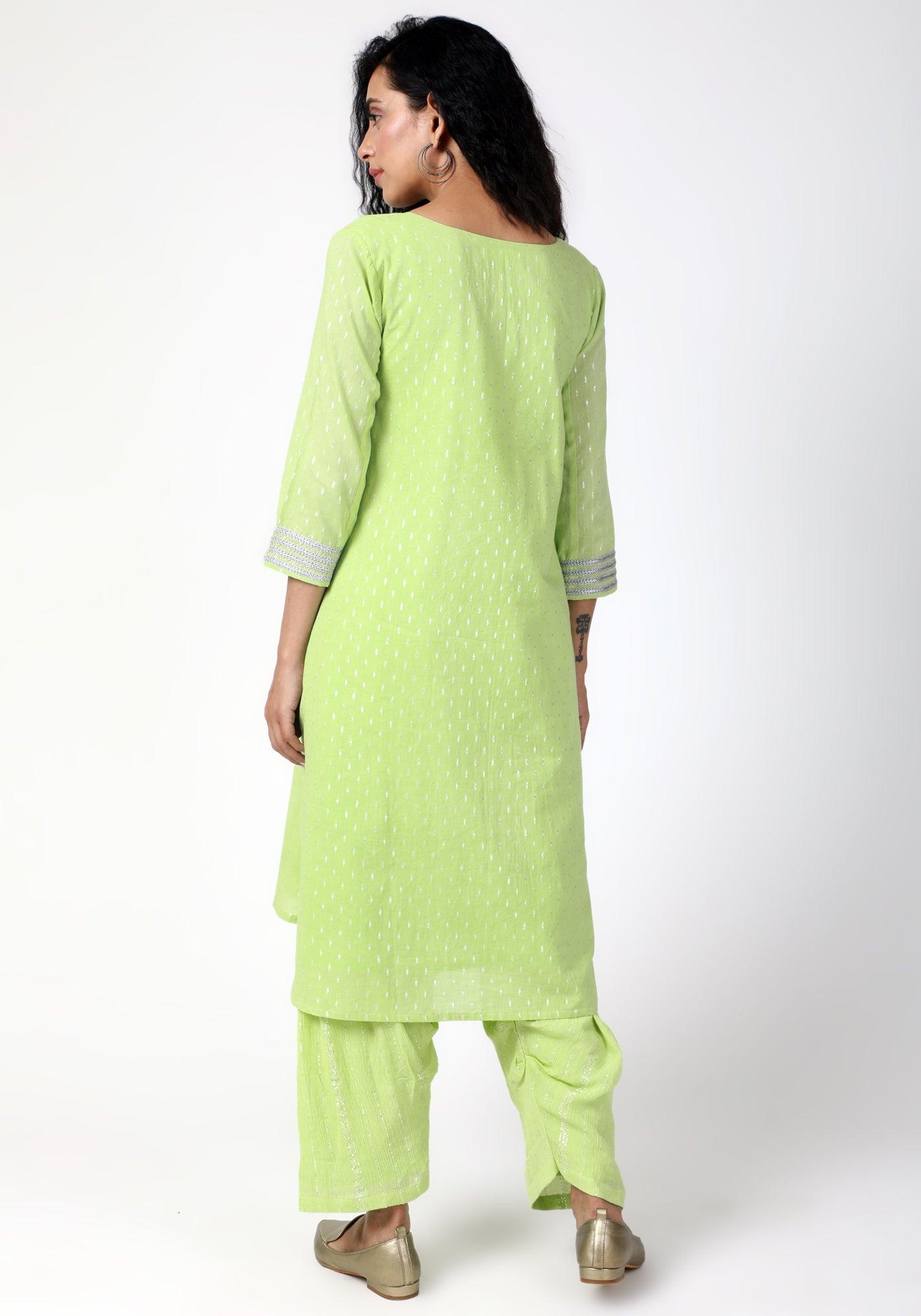 Green Silver Laced Kurta- Ruffled Pant - trueBrowns