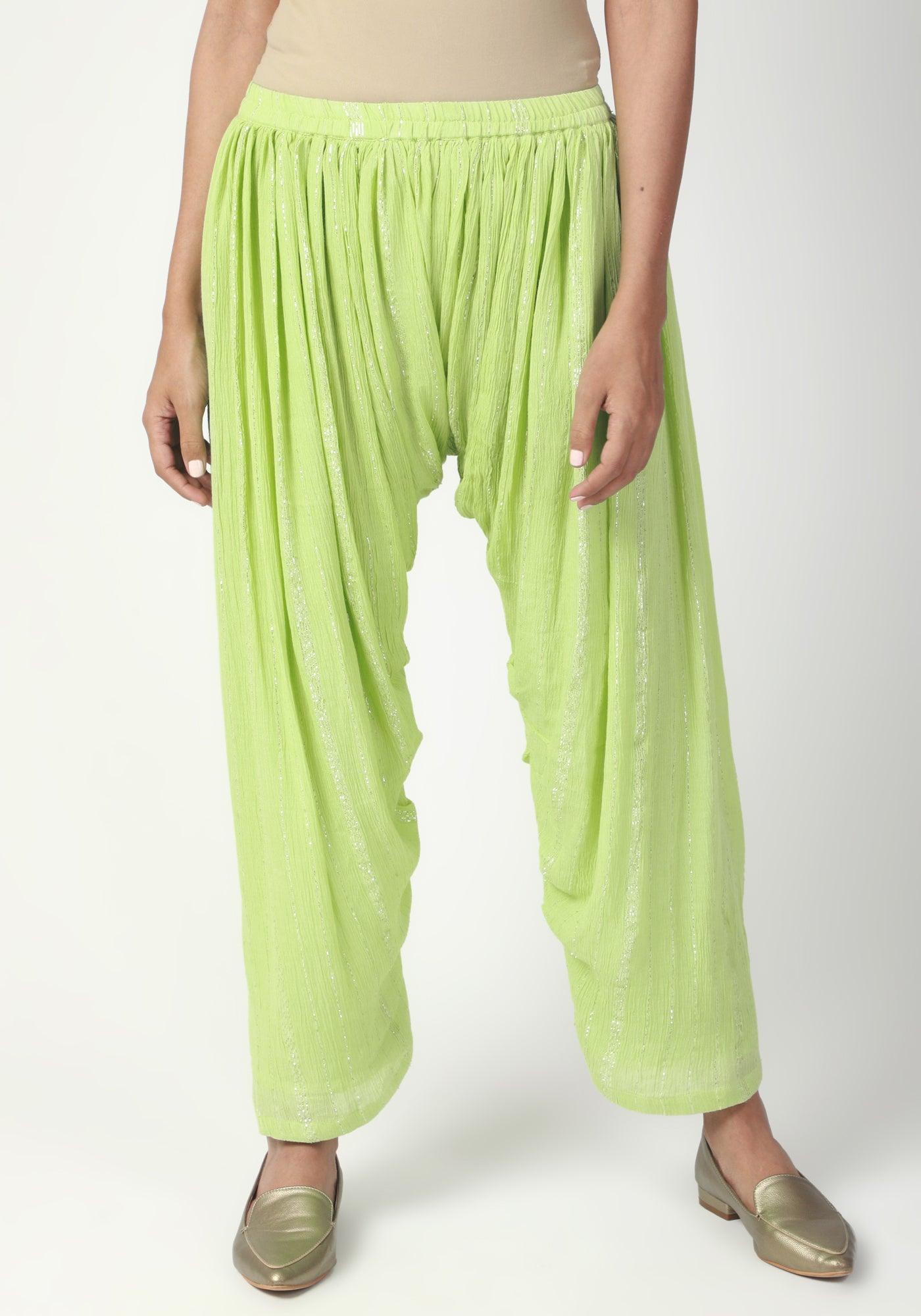 Green Silver Laced Kurta- Ruffled Pant - trueBrowns