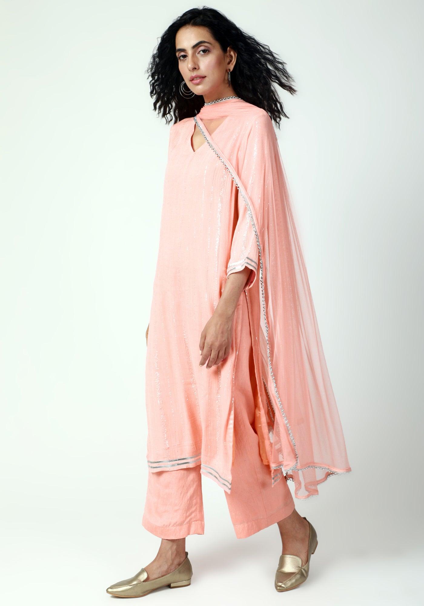 Blue Gota Slit Kurta-Pant-Dupatta - trueBrowns