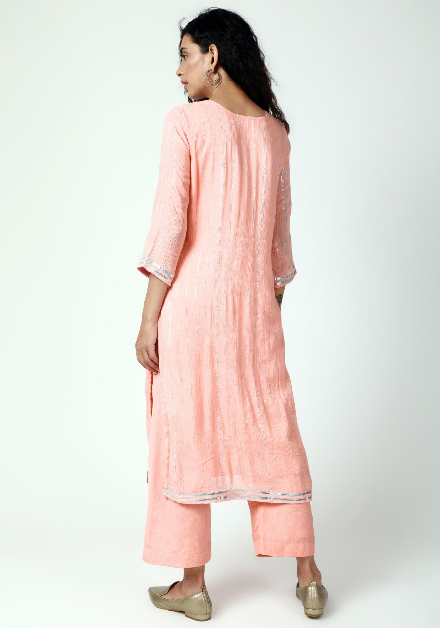 Peach Gota Slit Kurta-Pant-Dupatta - trueBrowns