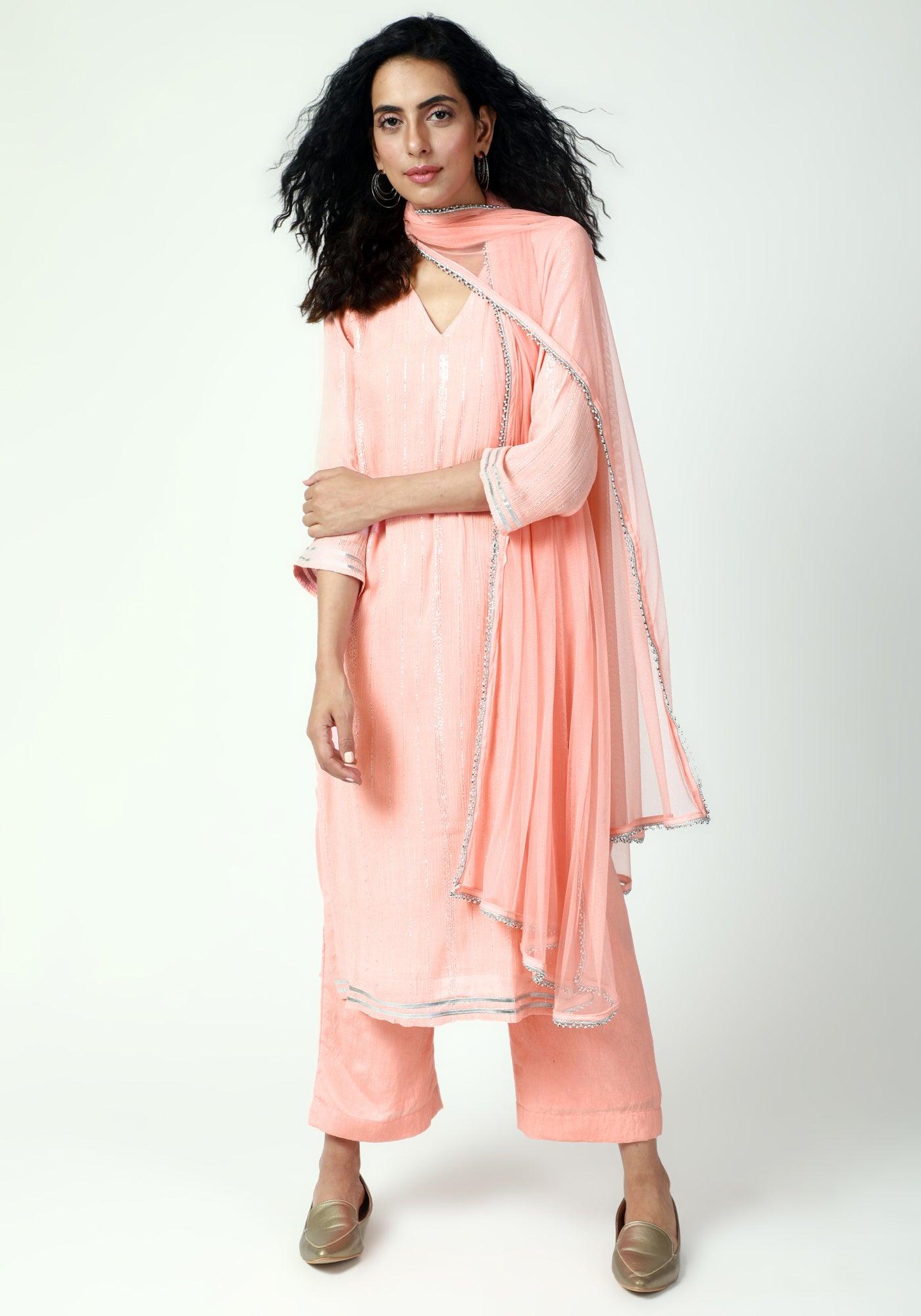 Blue Gota Slit Kurta-Pant-Dupatta - trueBrowns