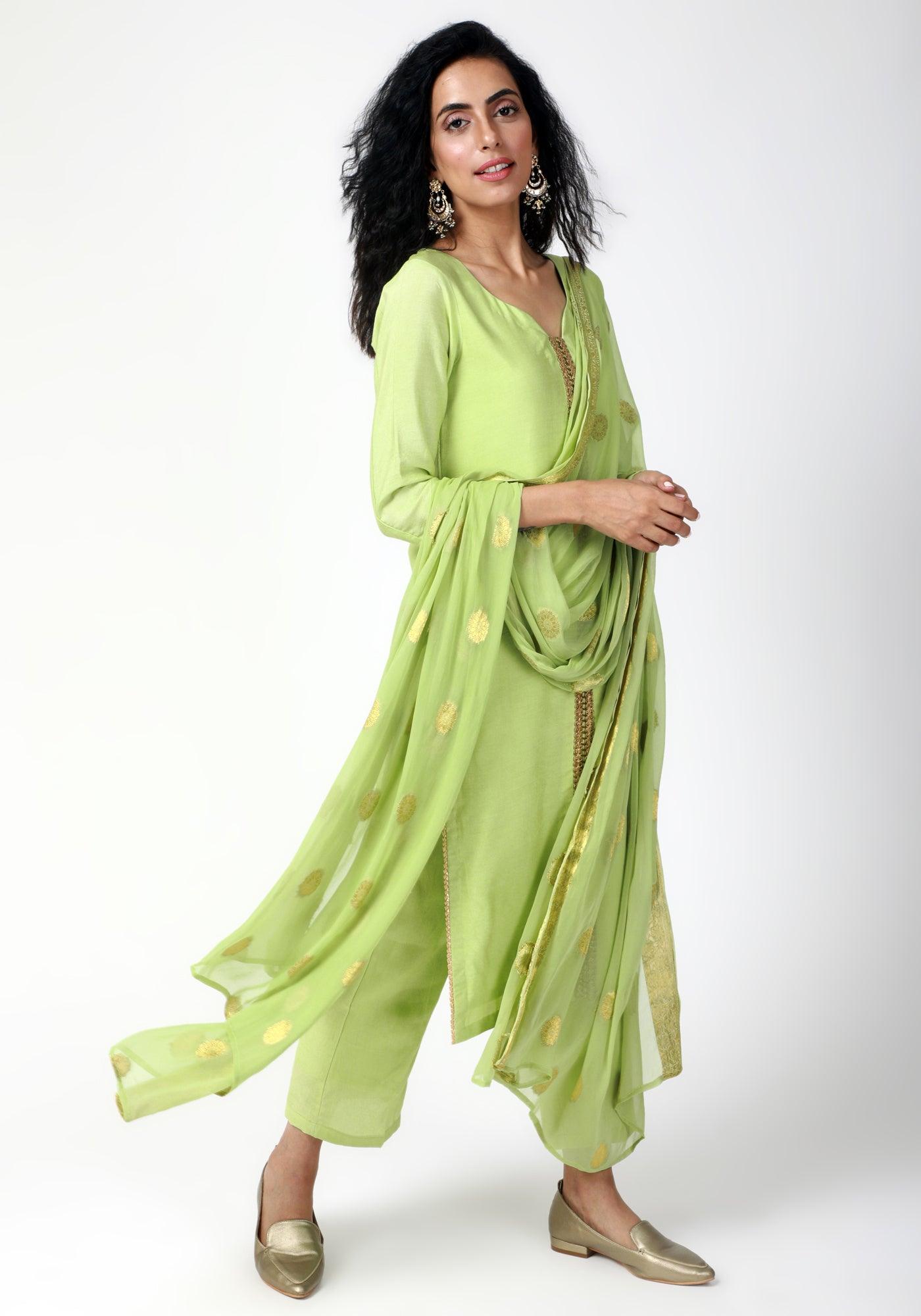 Green Gota Kurta-Pant-Dupatta - trueBrowns