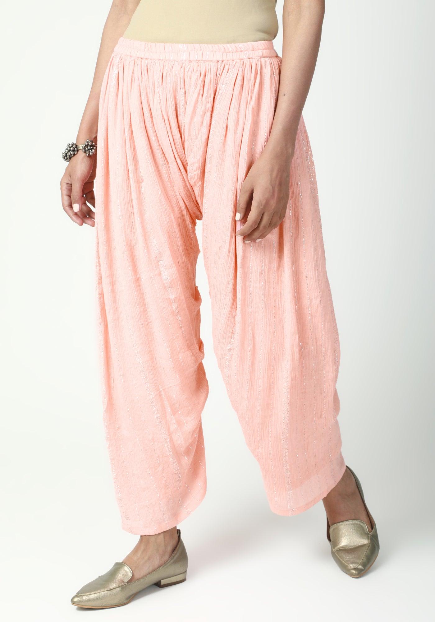 Peach Silver Laced Kurta- Ruffled Pant-Dupatta - trueBrowns
