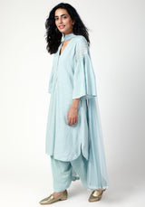 Blue Silver Laced Kurta- Ruffled Pant-Dupatta - trueBrowns