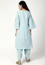 Blue Silver Laced Kurta- Ruffled Pant-Dupatta - trueBrowns
