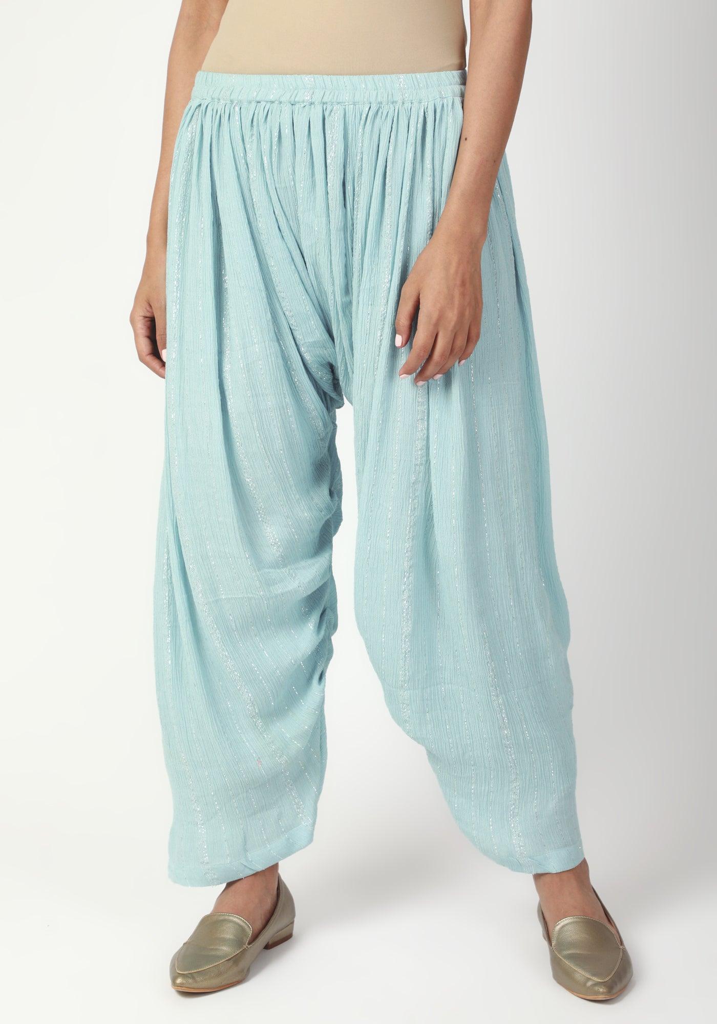 Blue Silver Laced Kurta- Ruffled Pant-Dupatta - trueBrowns