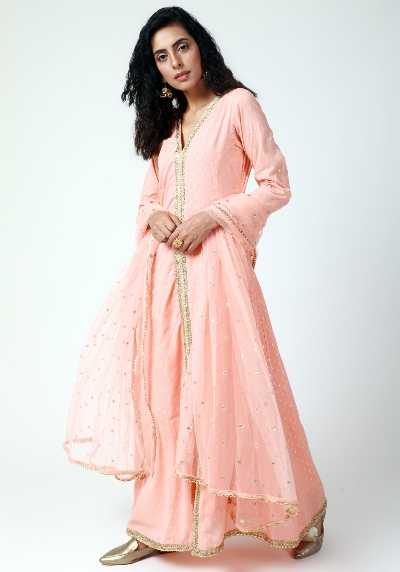 Peach Lace Kurta-Pant-Dupatta - trueBrowns