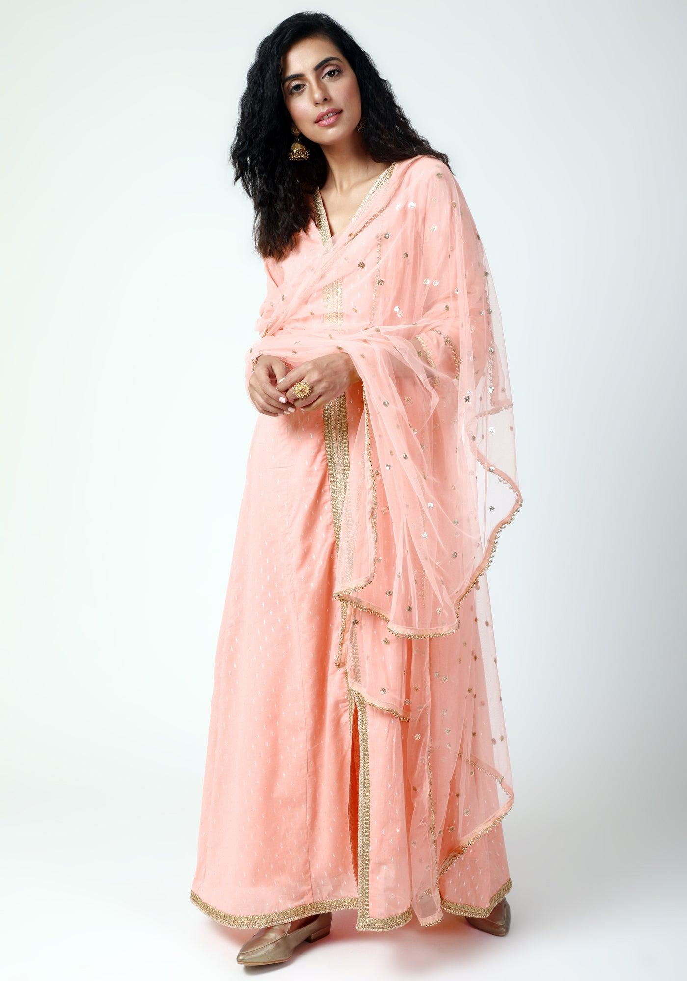 Peach Lace Kurta-Pant-Dupatta - trueBrowns