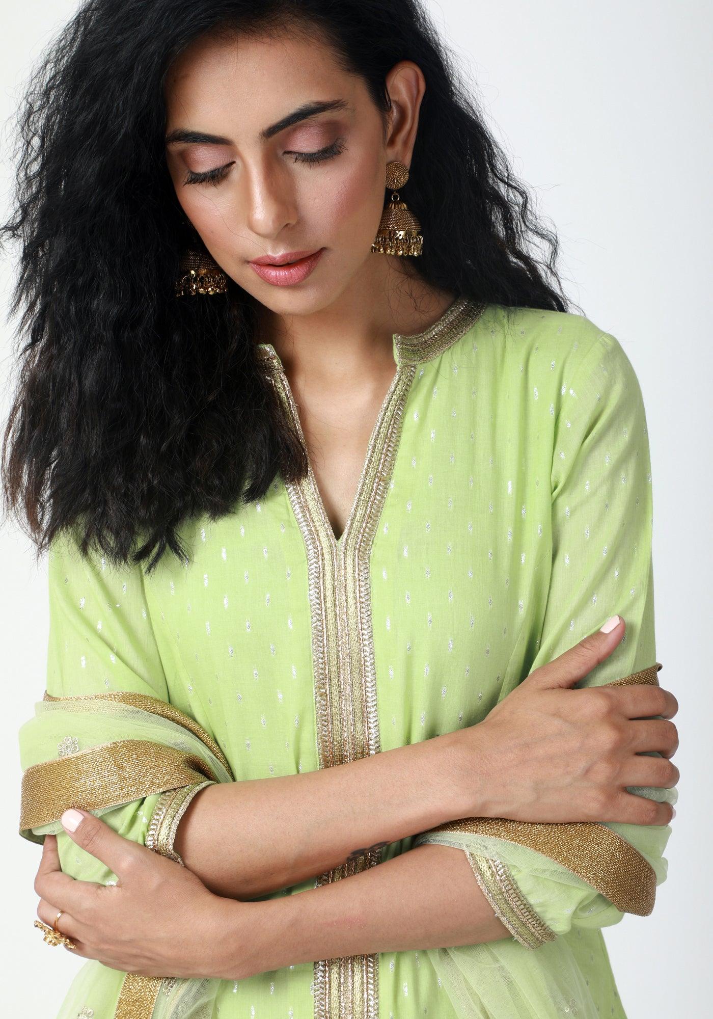 Green Lace Kurta-Pant-Dupatta - trueBrowns
