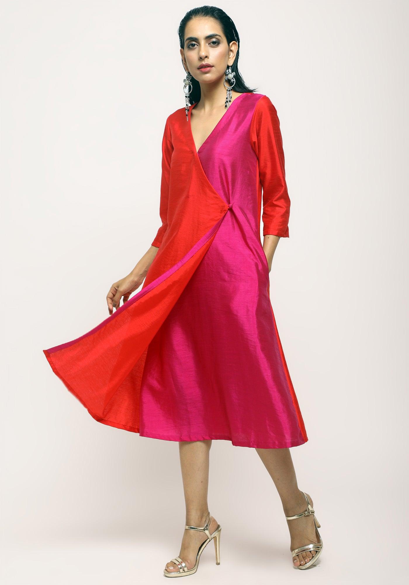 Orange Contrast Overlap Dress - trueBrowns