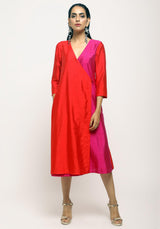 Orange Contrast Overlap Dress - trueBrowns