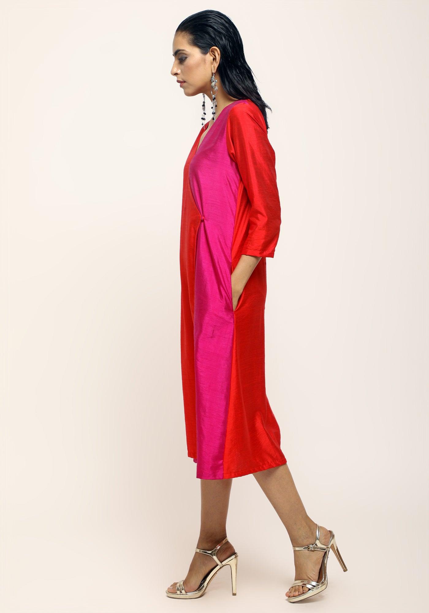 Orange Contrast Overlap Dress - trueBrowns