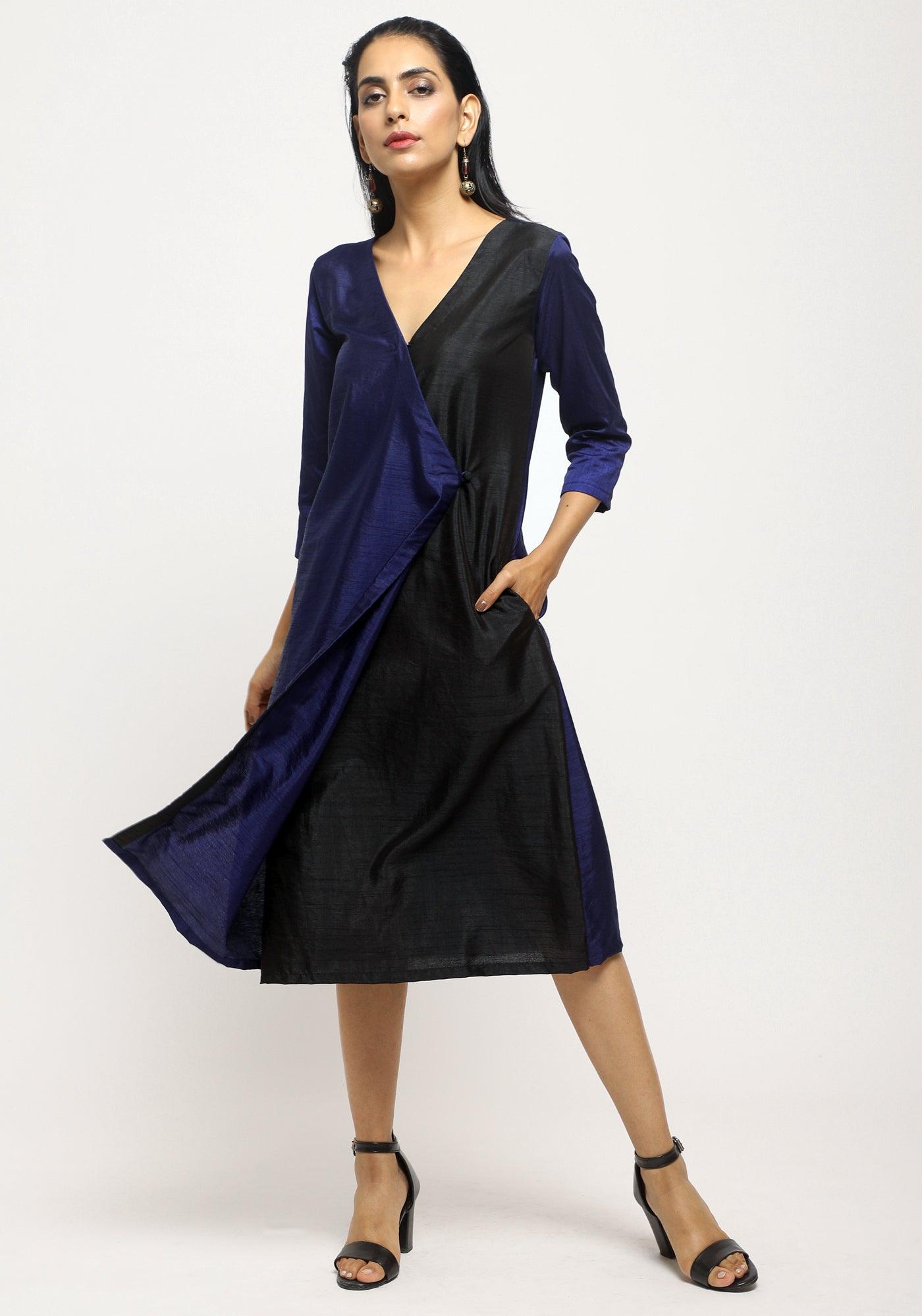 Blue Contrast Overlap Dress - trueBrowns