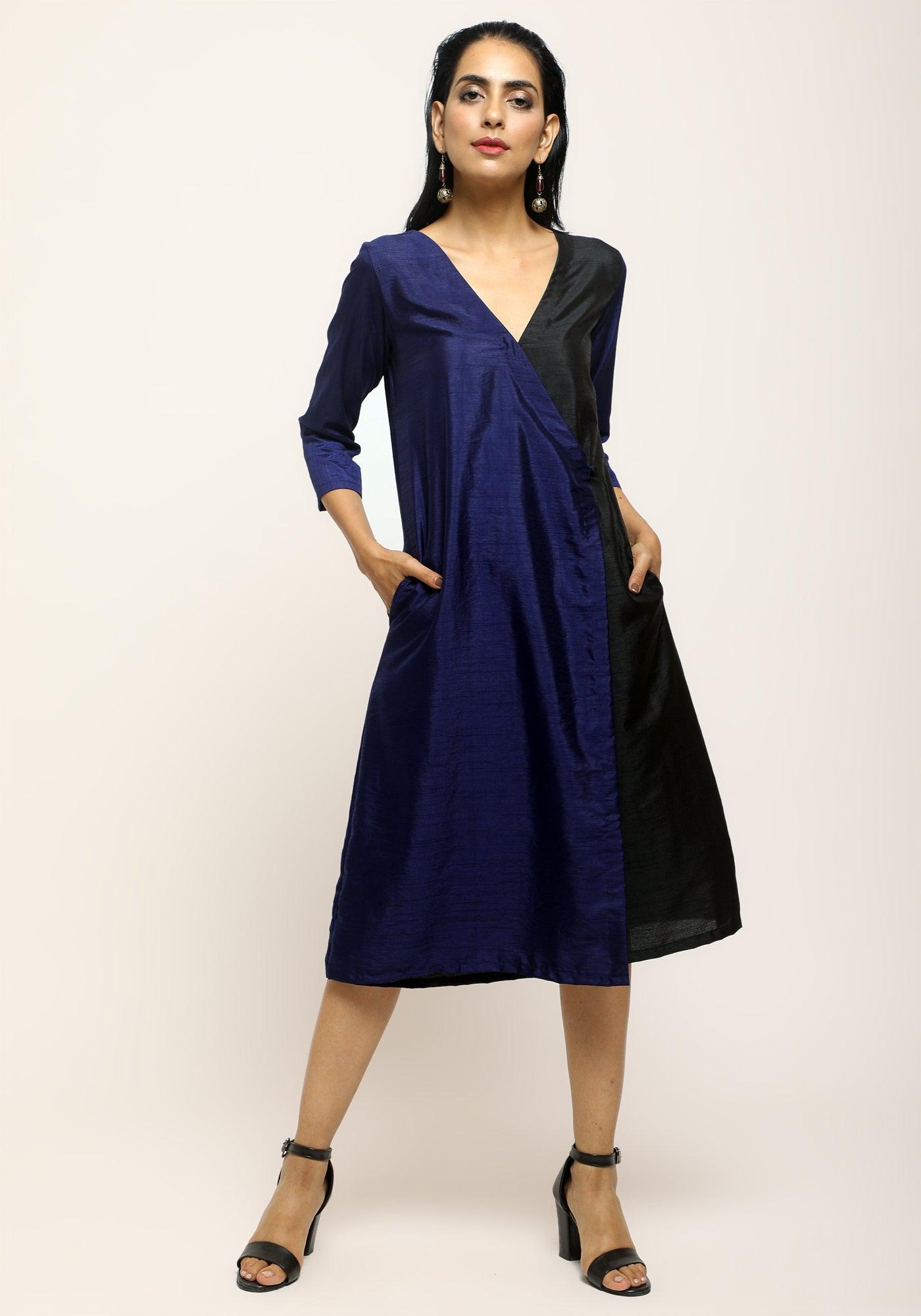 Blue Contrast Overlap Dress - trueBrowns