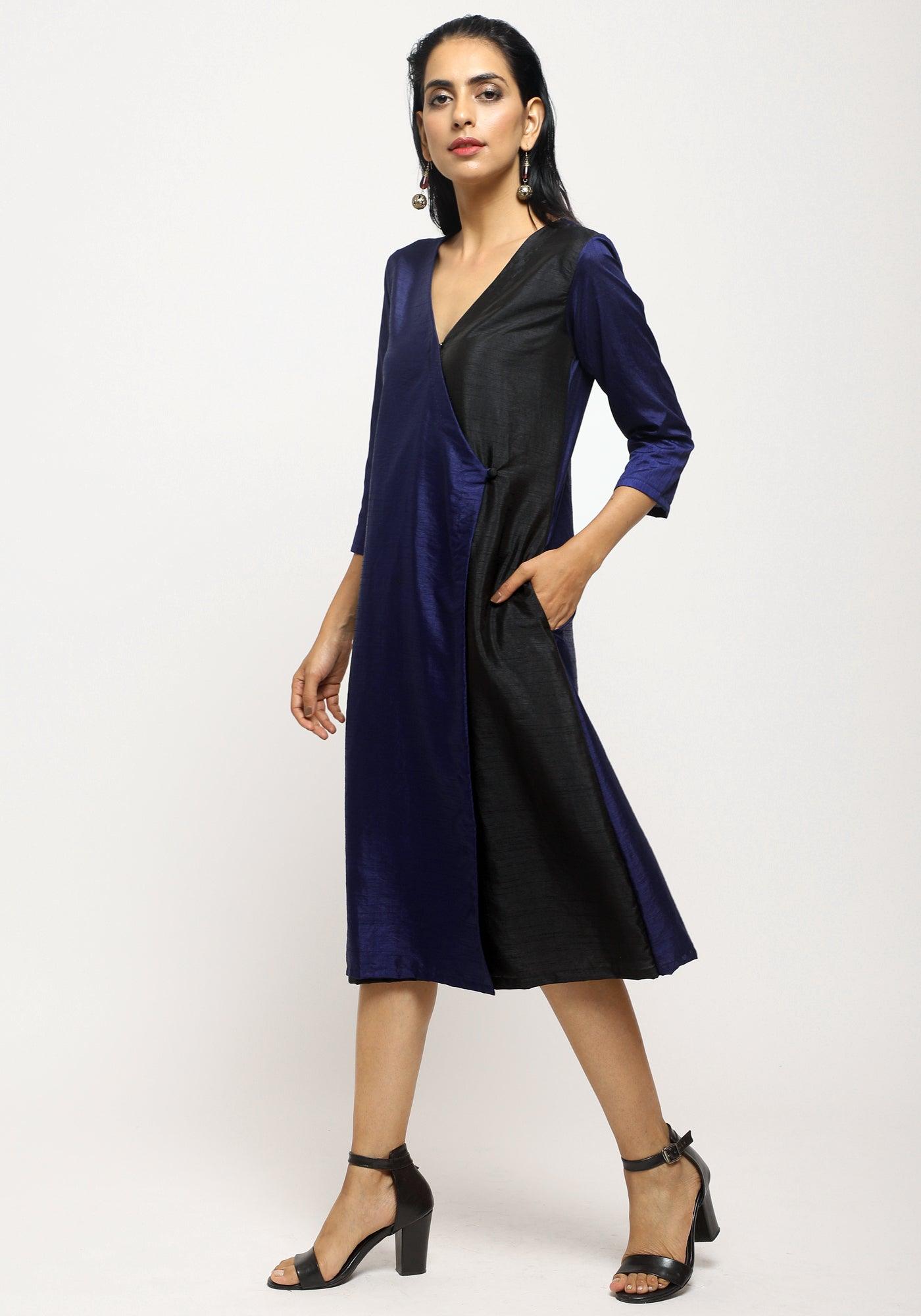 Blue Contrast Overlap Dress - trueBrowns