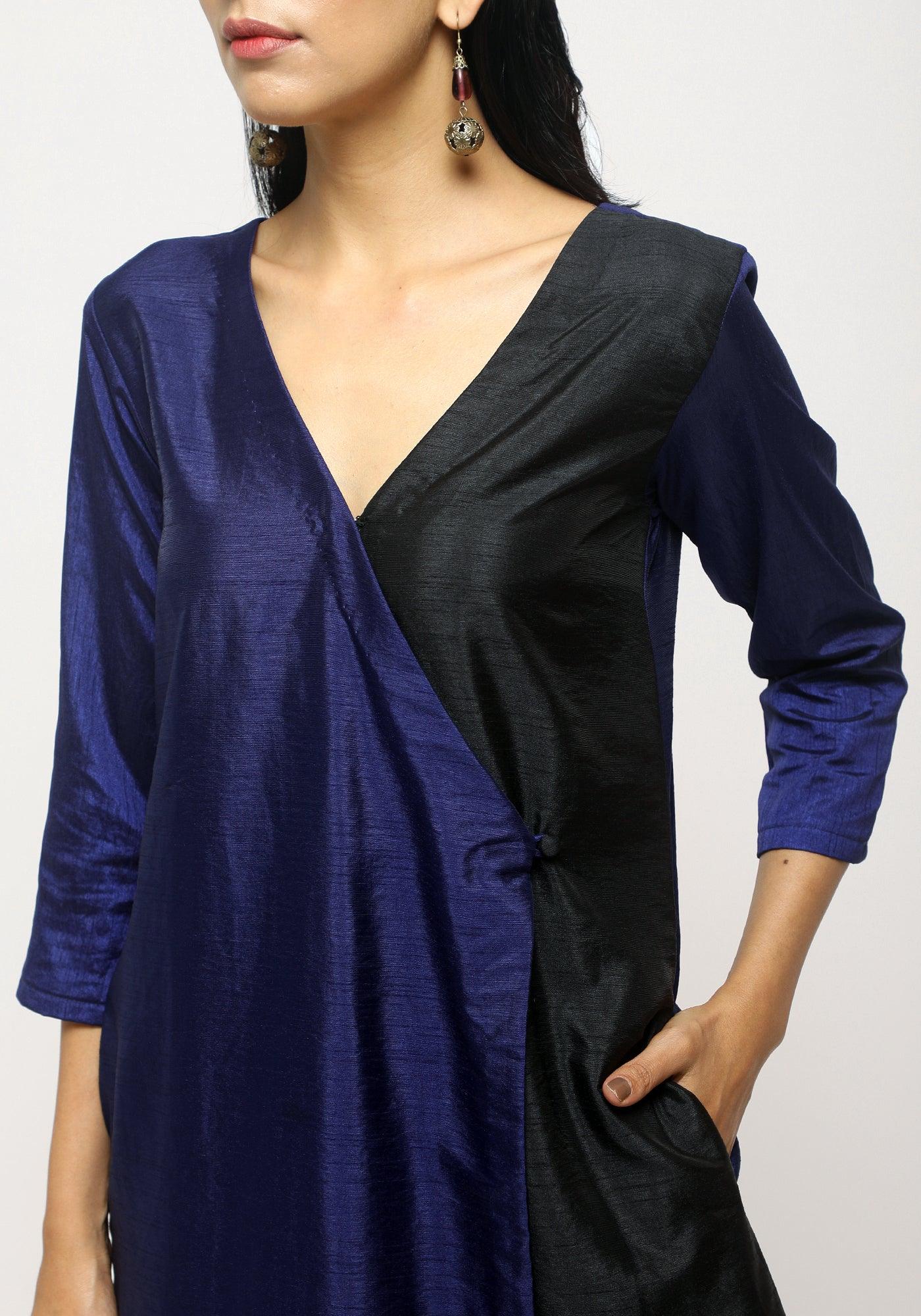 Blue Contrast Overlap Dress - trueBrowns