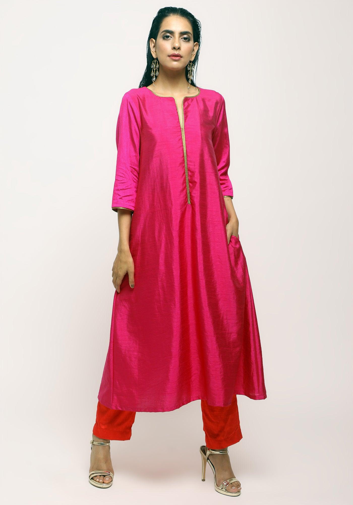 Silk Blend Laced Kurta Set - trueBrowns