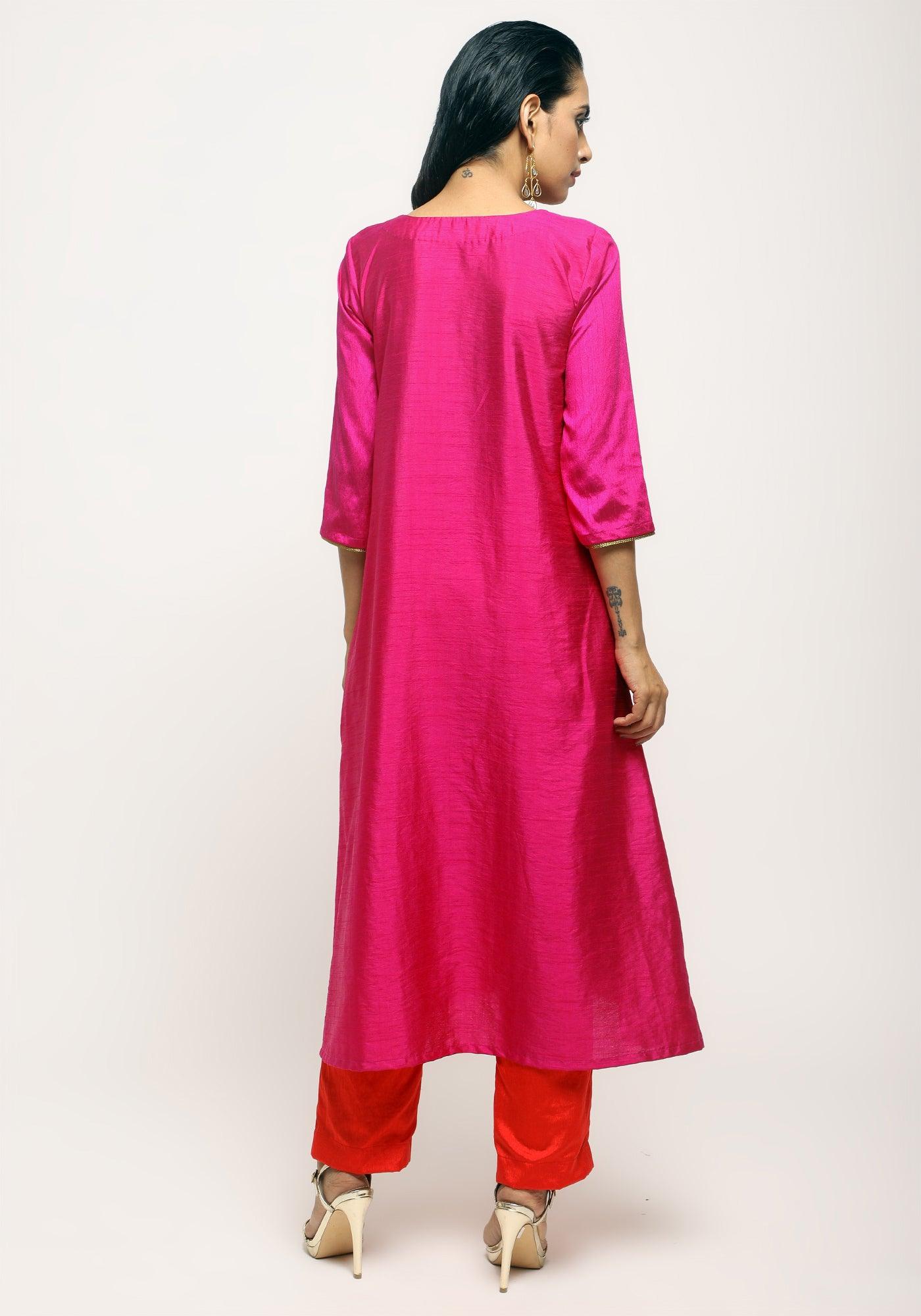 Silk Blend Laced Kurta Set - trueBrowns