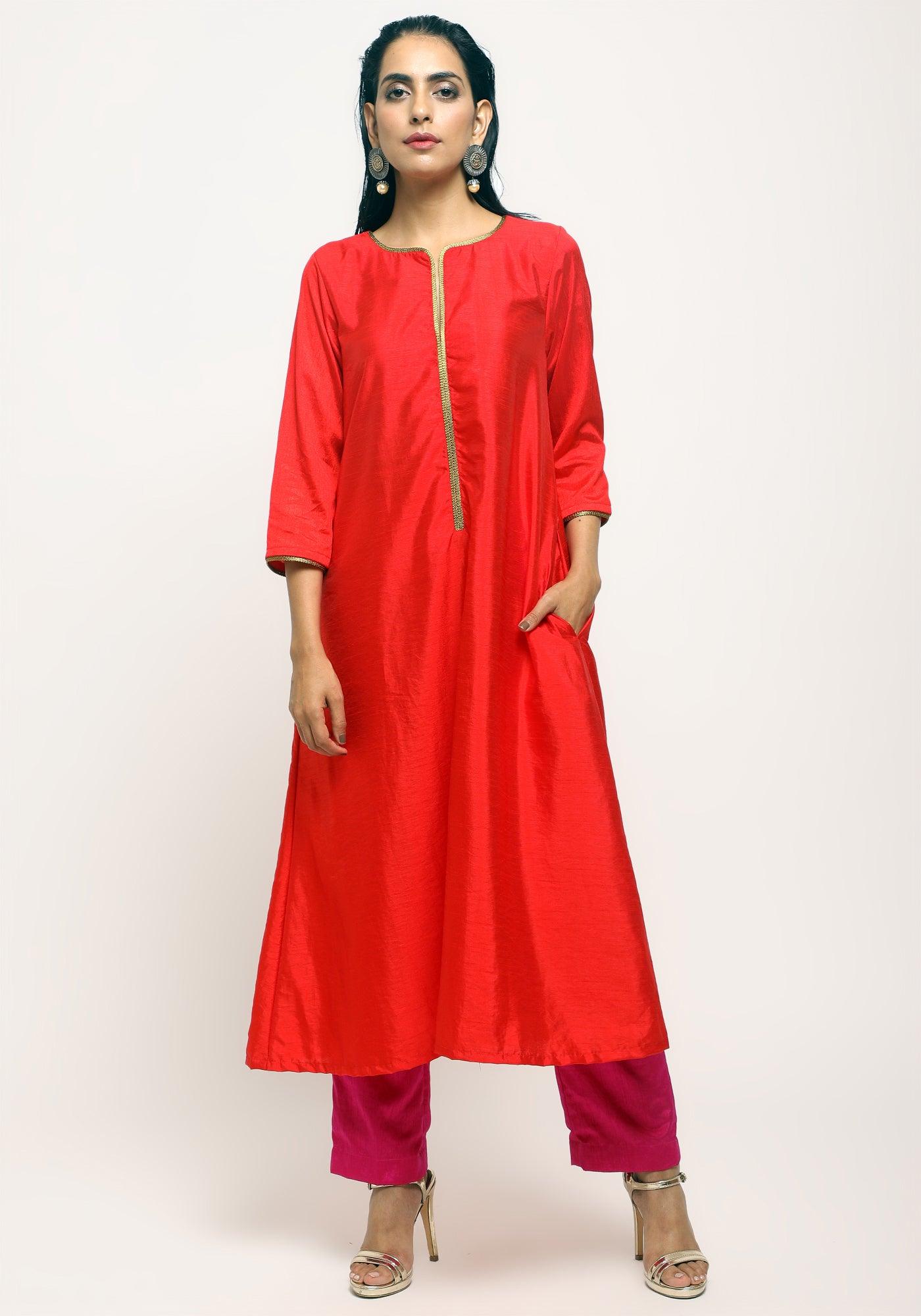 Orange Laced Kurta Set - trueBrowns