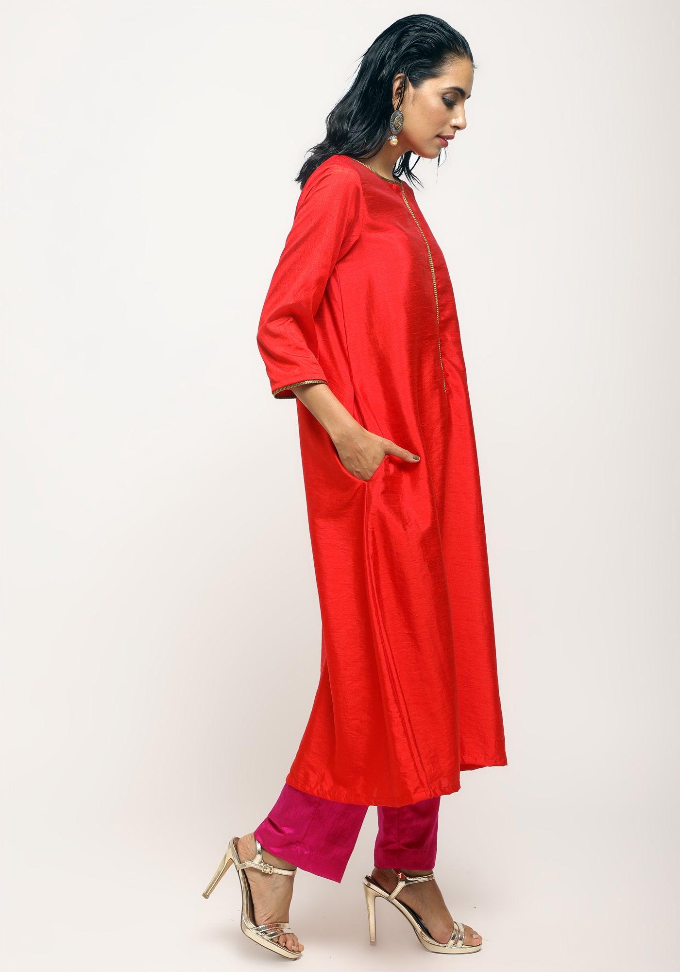 Orange Laced Kurta Set - trueBrowns