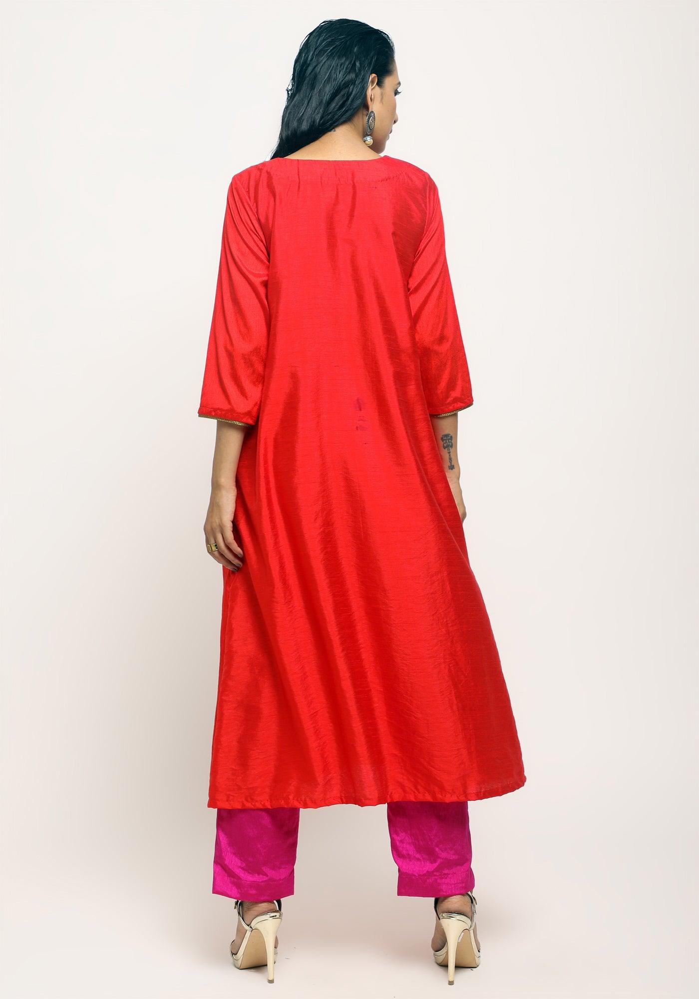 Orange Laced Kurta Set - trueBrowns