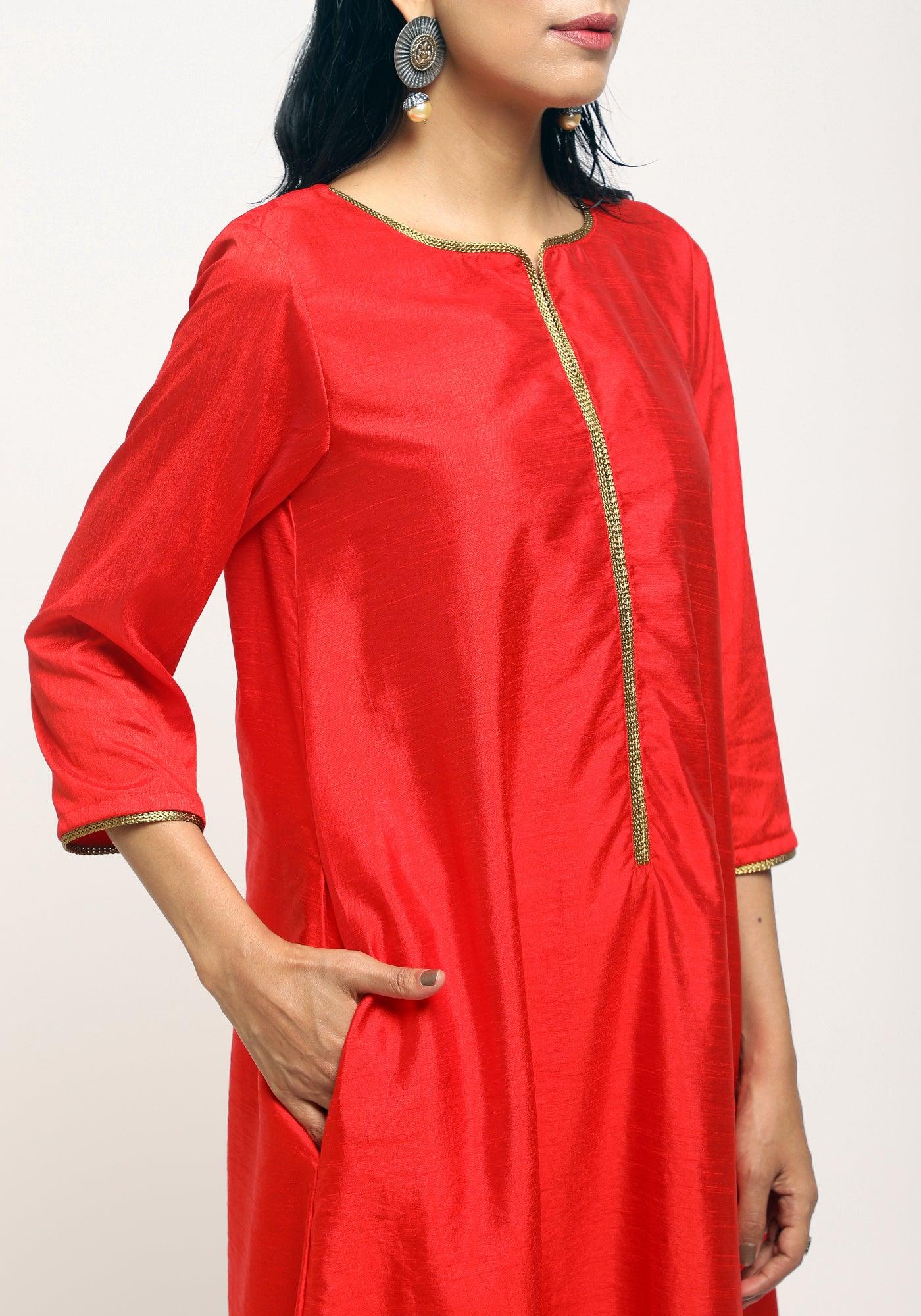 Orange Laced Kurta Set - trueBrowns