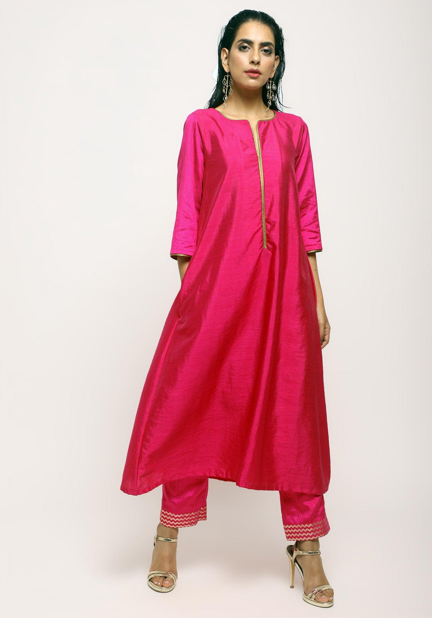 Pink Laced Kurta- Foil Pant - trueBrowns