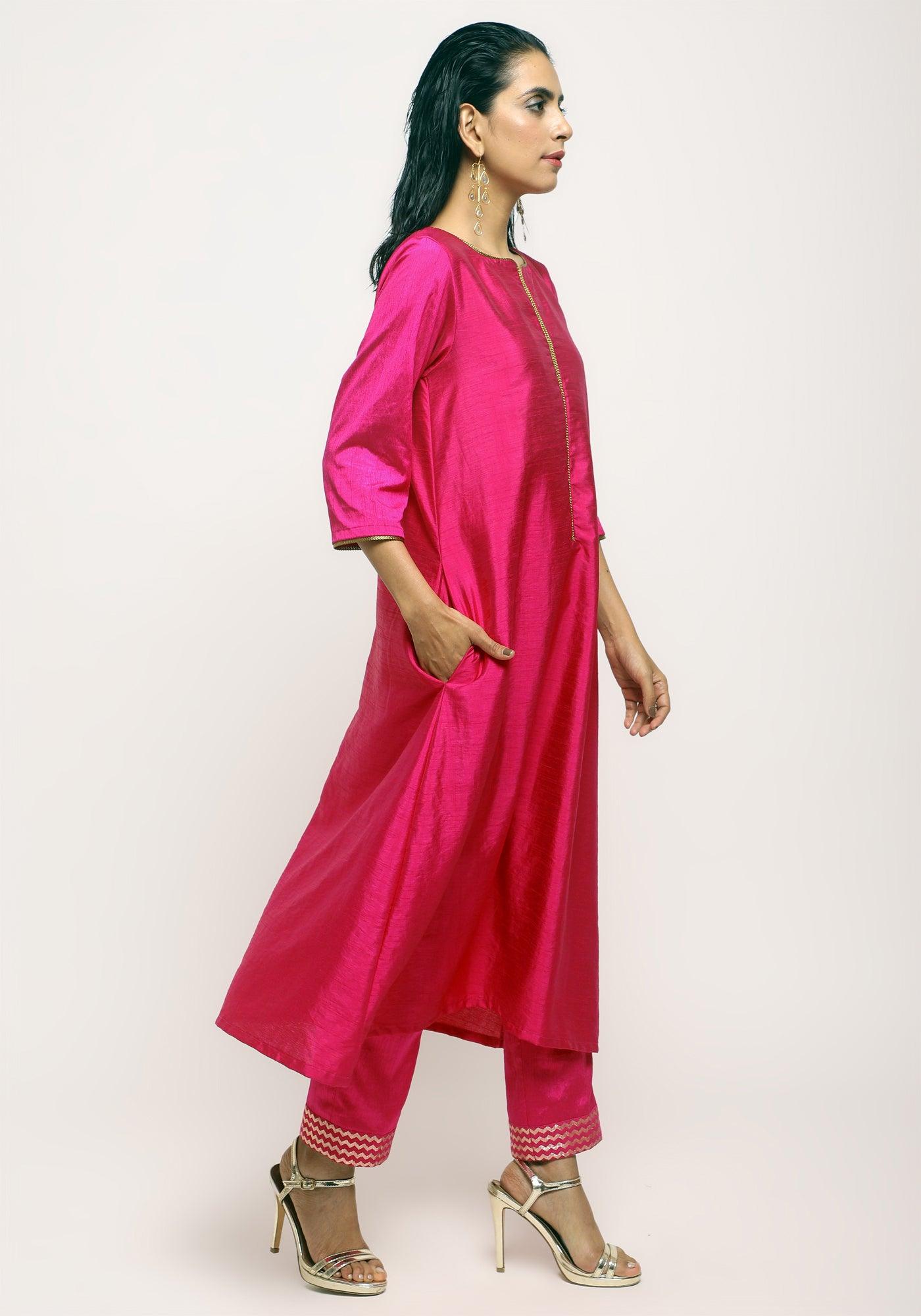 Pink Laced Kurta- Foil Pant - trueBrowns