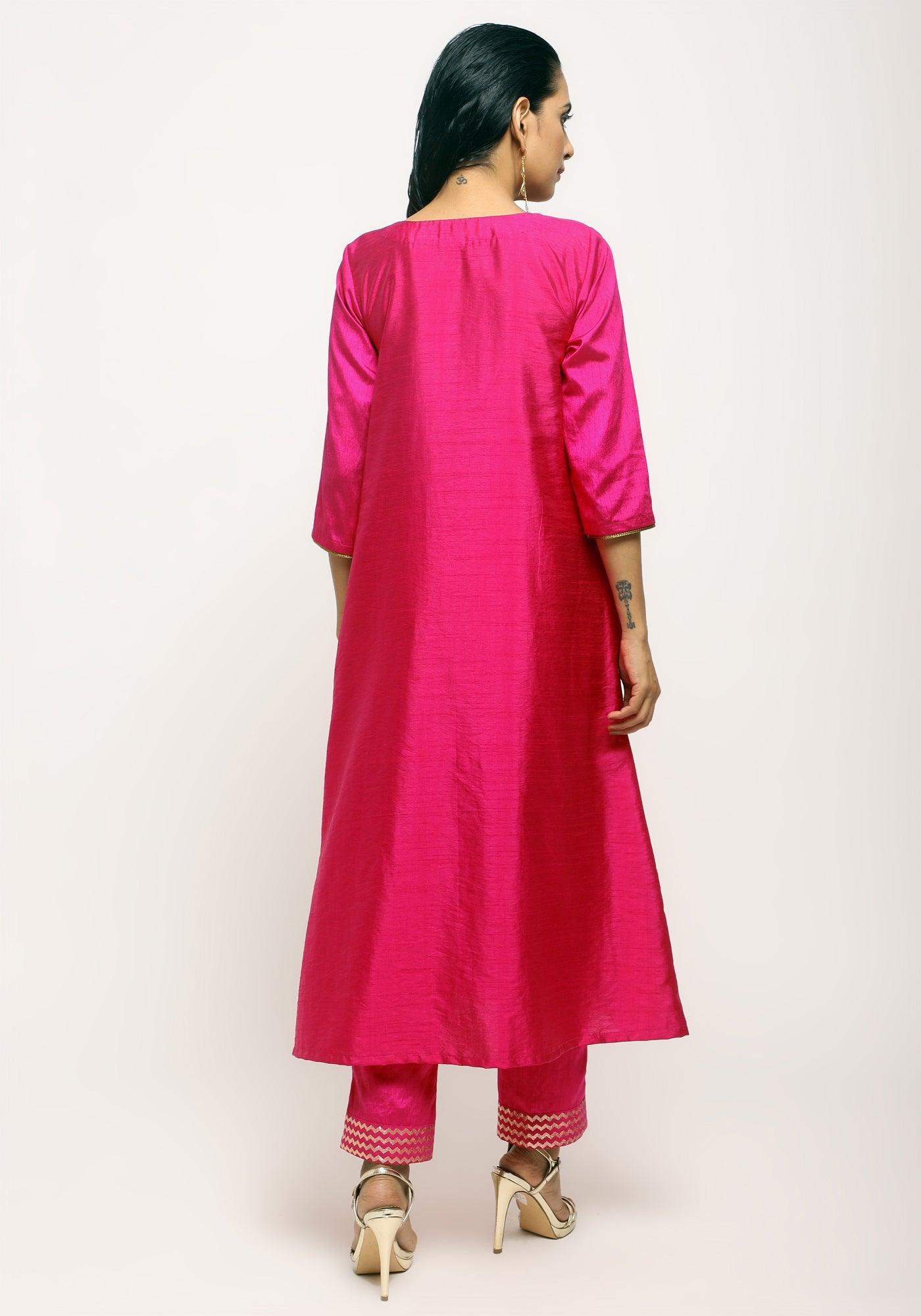 Pink Laced Kurta- Foil Pant - trueBrowns