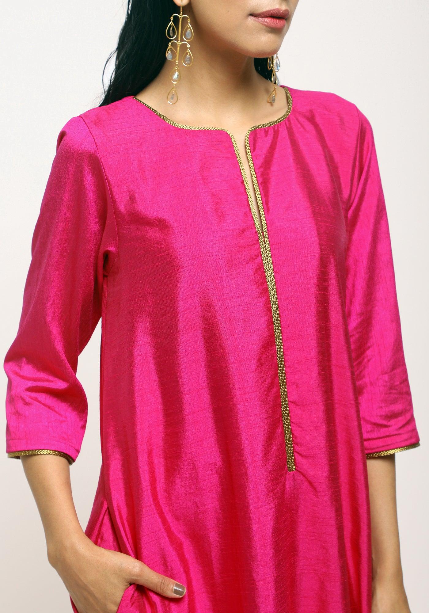 Pink Laced Kurta- Foil Pant - trueBrowns