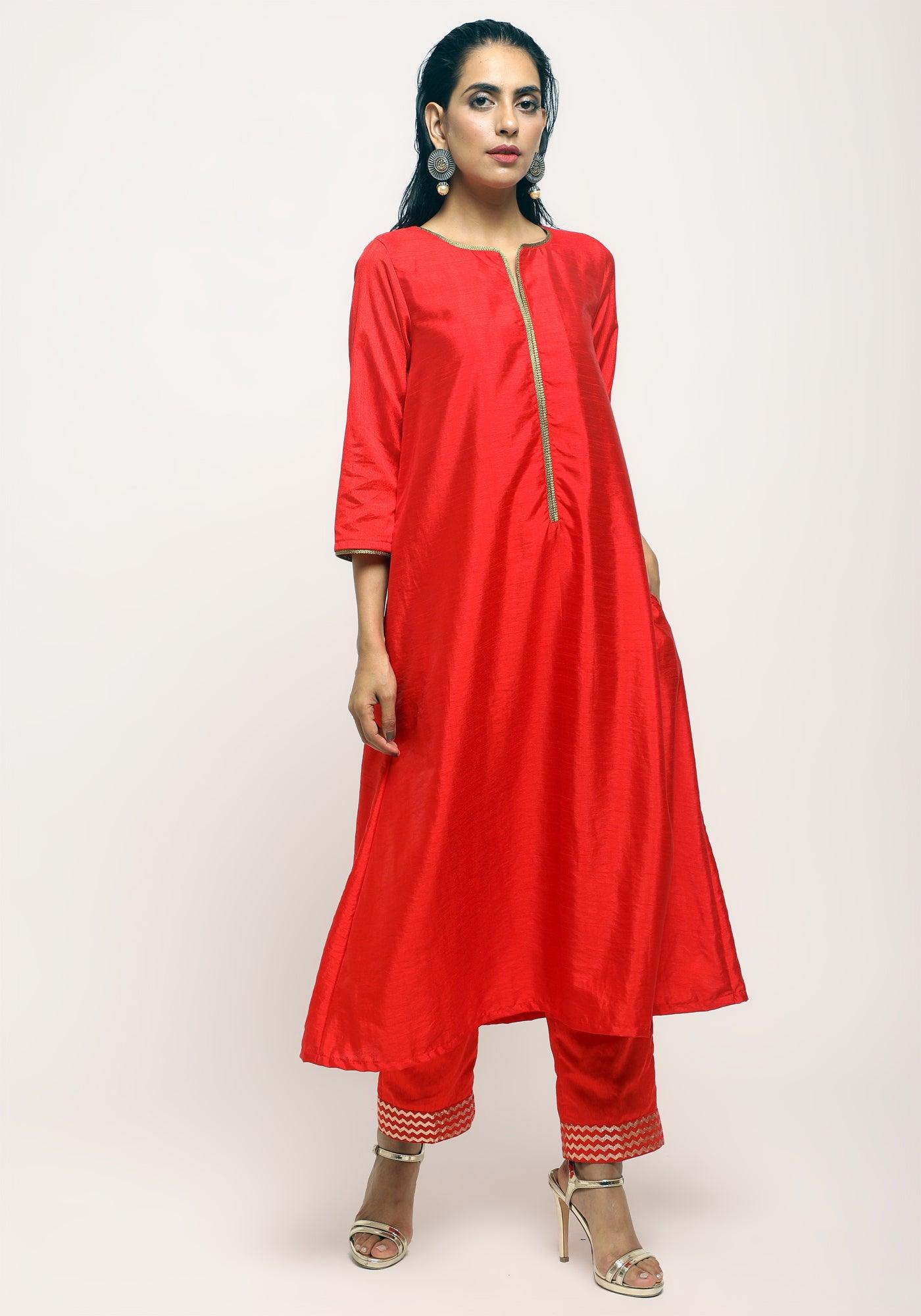 Orange Laced Kurta- Foil Pant - trueBrowns