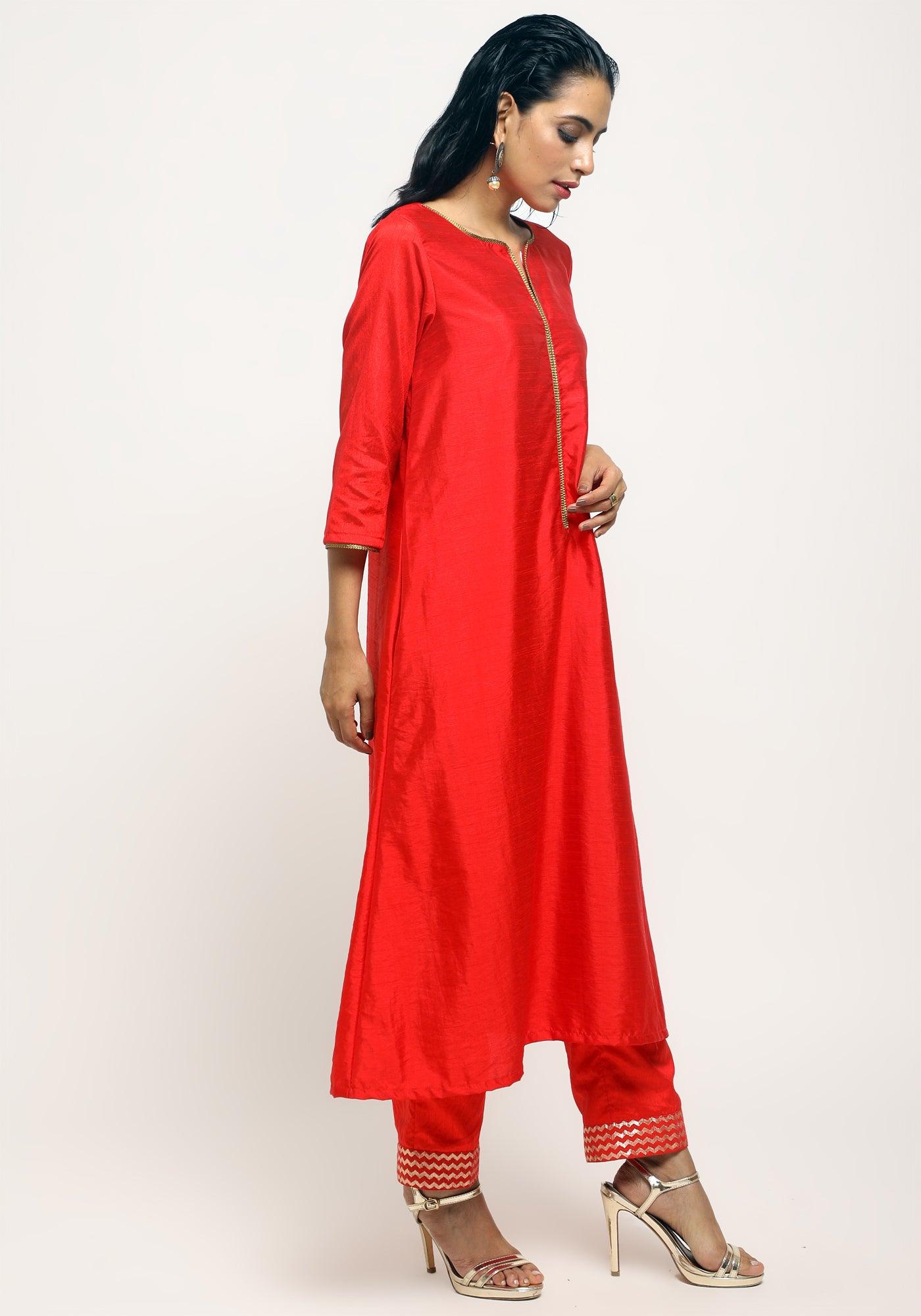 Orange Laced Kurta- Foil Pant - trueBrowns