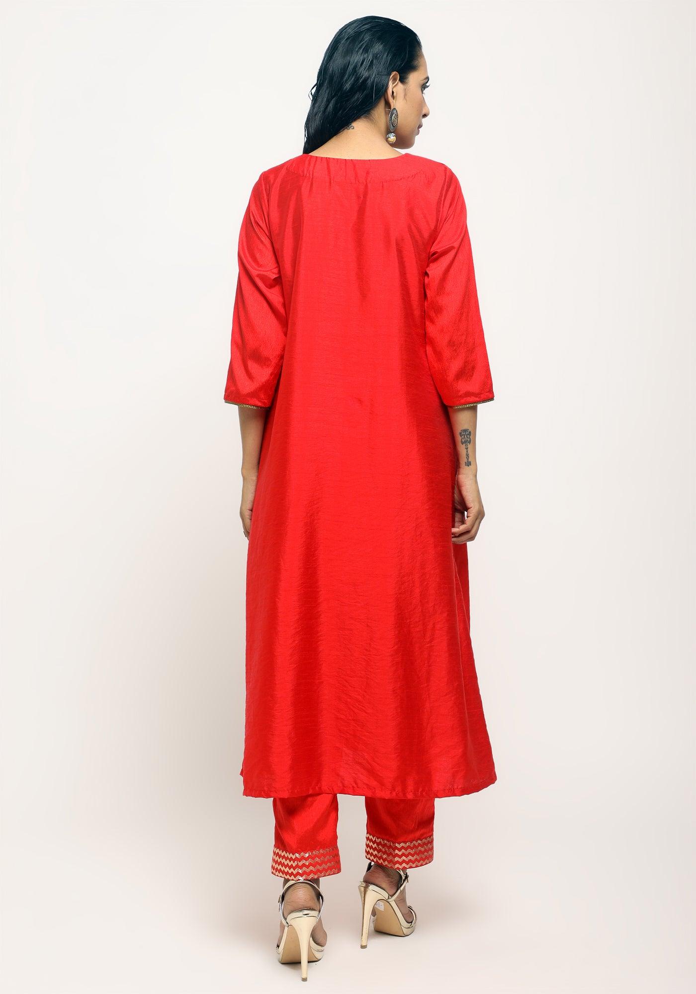 Orange Laced Kurta- Foil Pant - trueBrowns