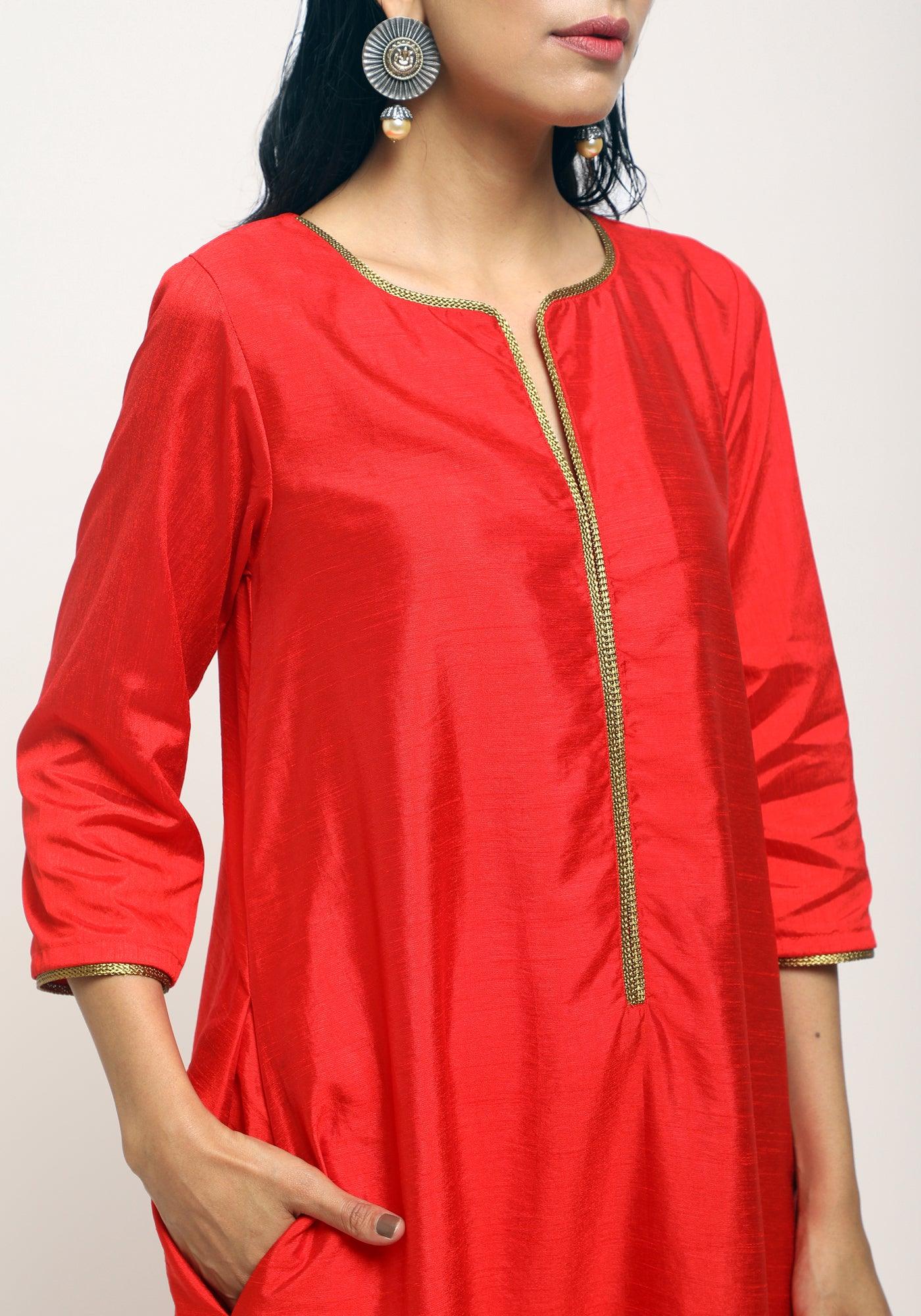 Orange Laced Kurta- Foil Pant - trueBrowns
