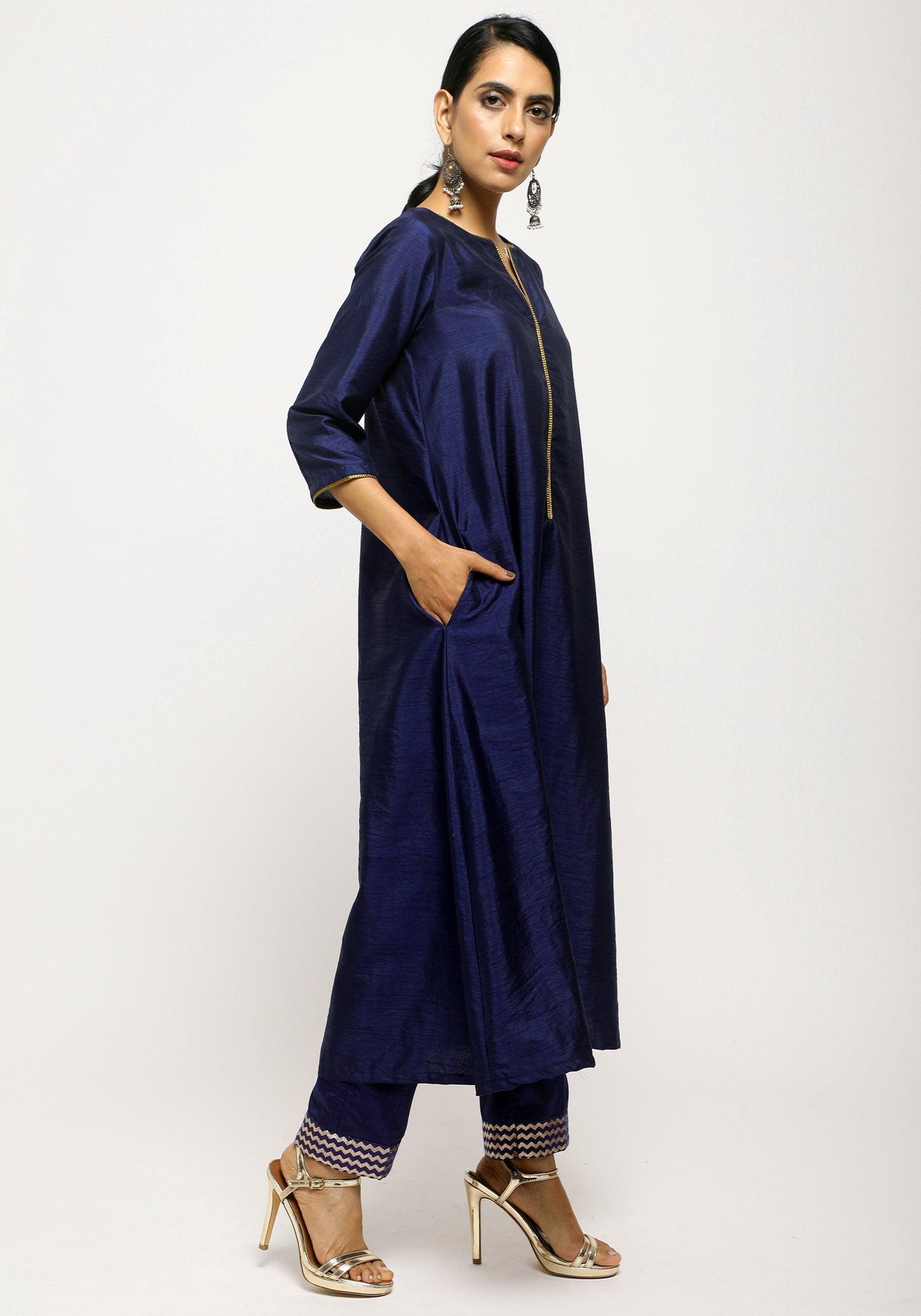 Blue Laced Kurta- Foil Pant - trueBrowns