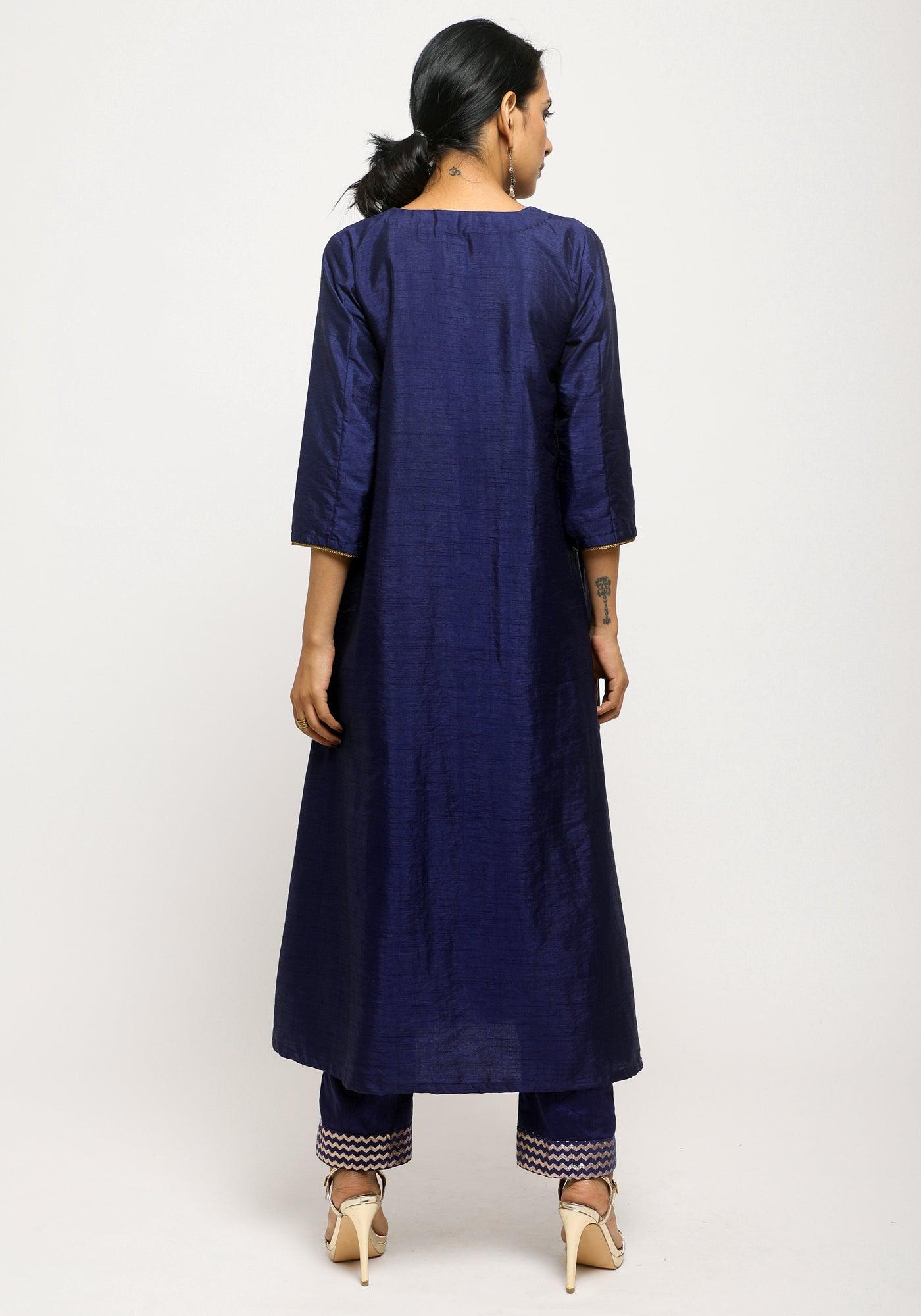 Blue Laced Kurta- Foil Pant - trueBrowns