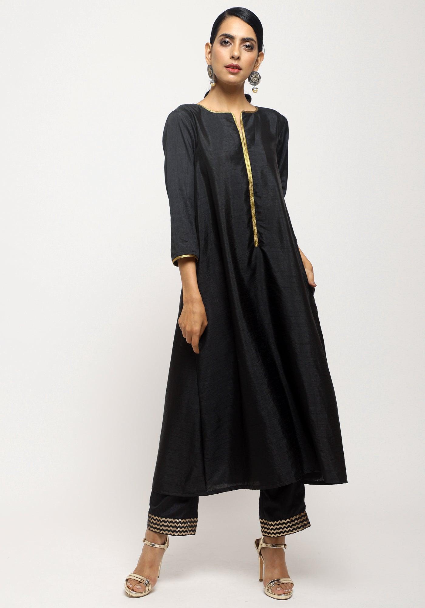 Black Laced Kurta- Foil Pant - trueBrowns
