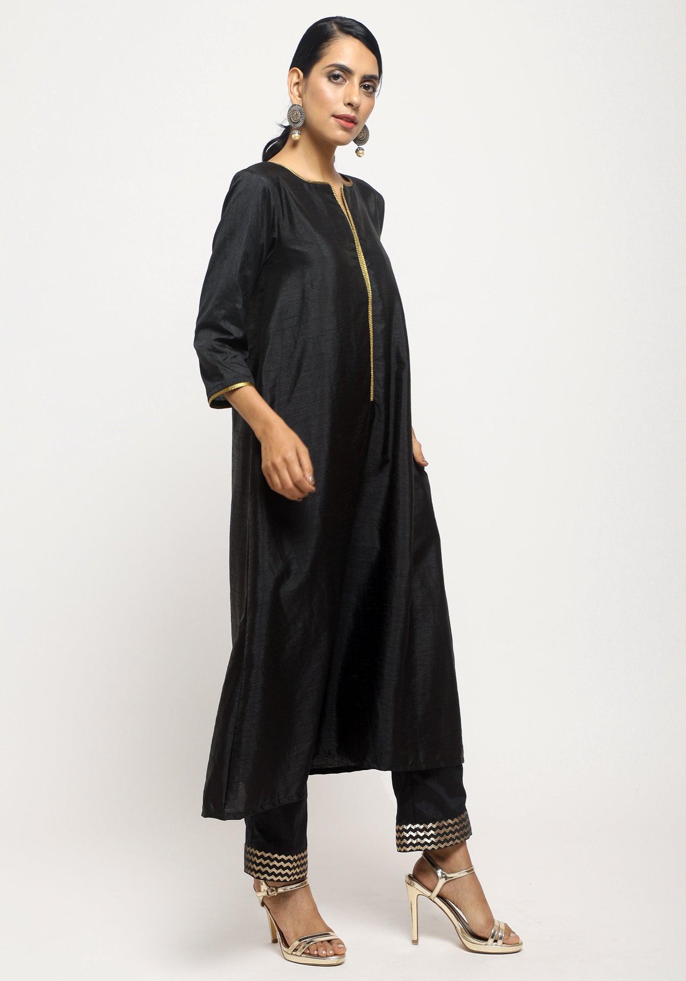 Black Laced Kurta- Foil Pant - trueBrowns