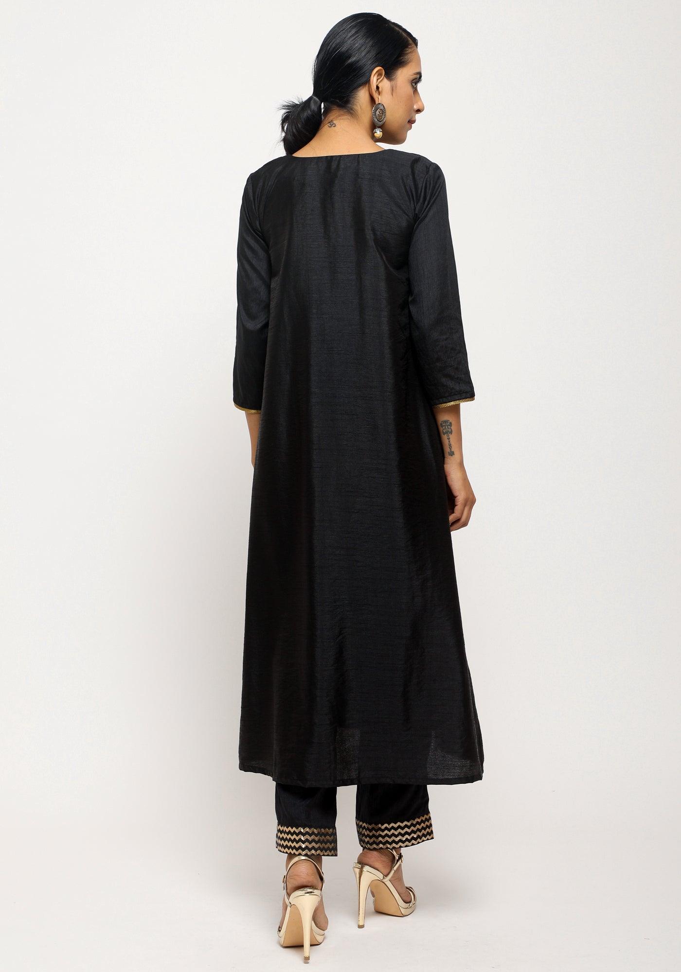 Black Laced Kurta- Foil Pant - trueBrowns