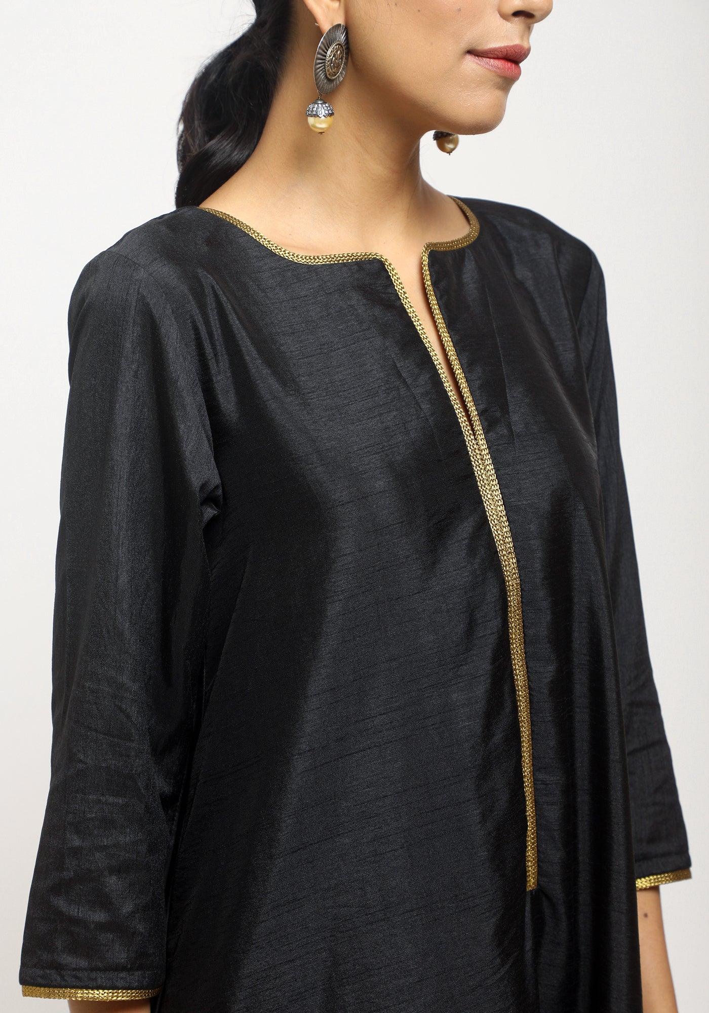 Black Laced Kurta- Foil Pant - trueBrowns
