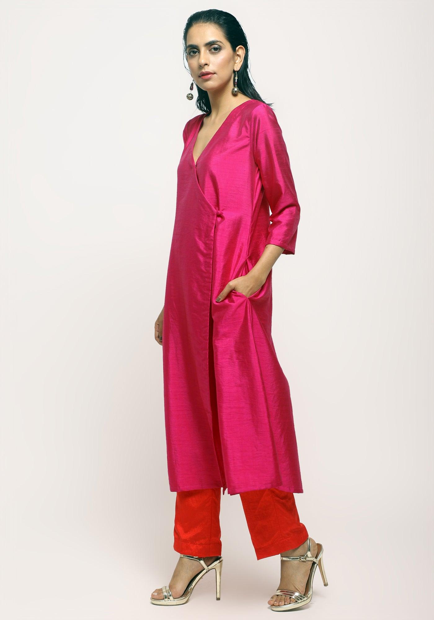 Silk Blend Angrakha-Contrast Pant - trueBrowns