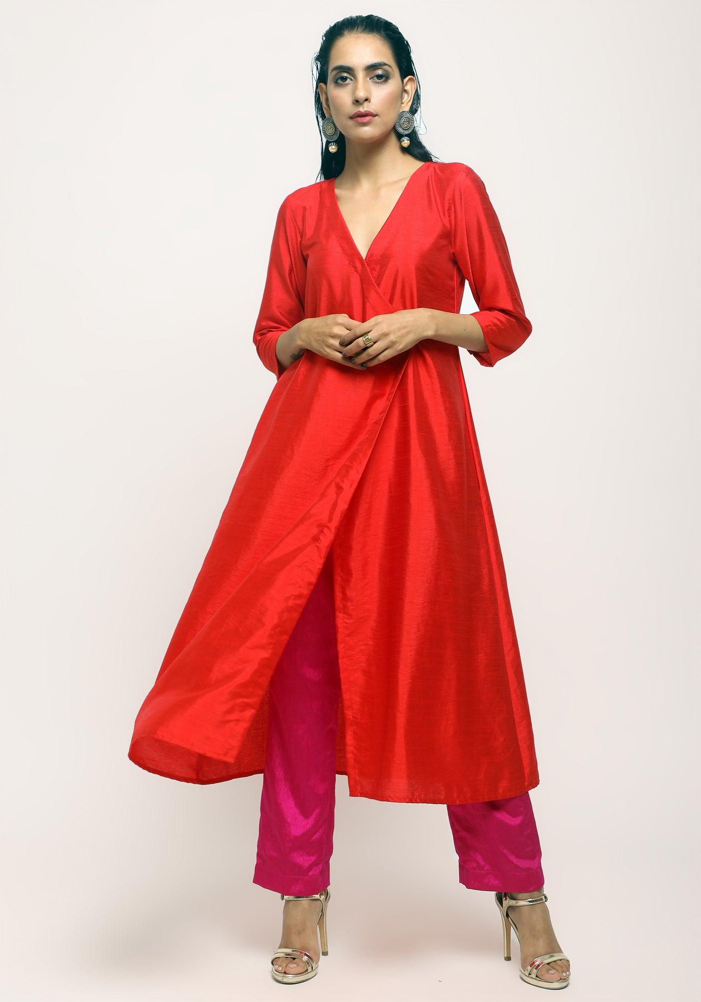 Silk Blend Angrakha-Contrast Pant - trueBrowns