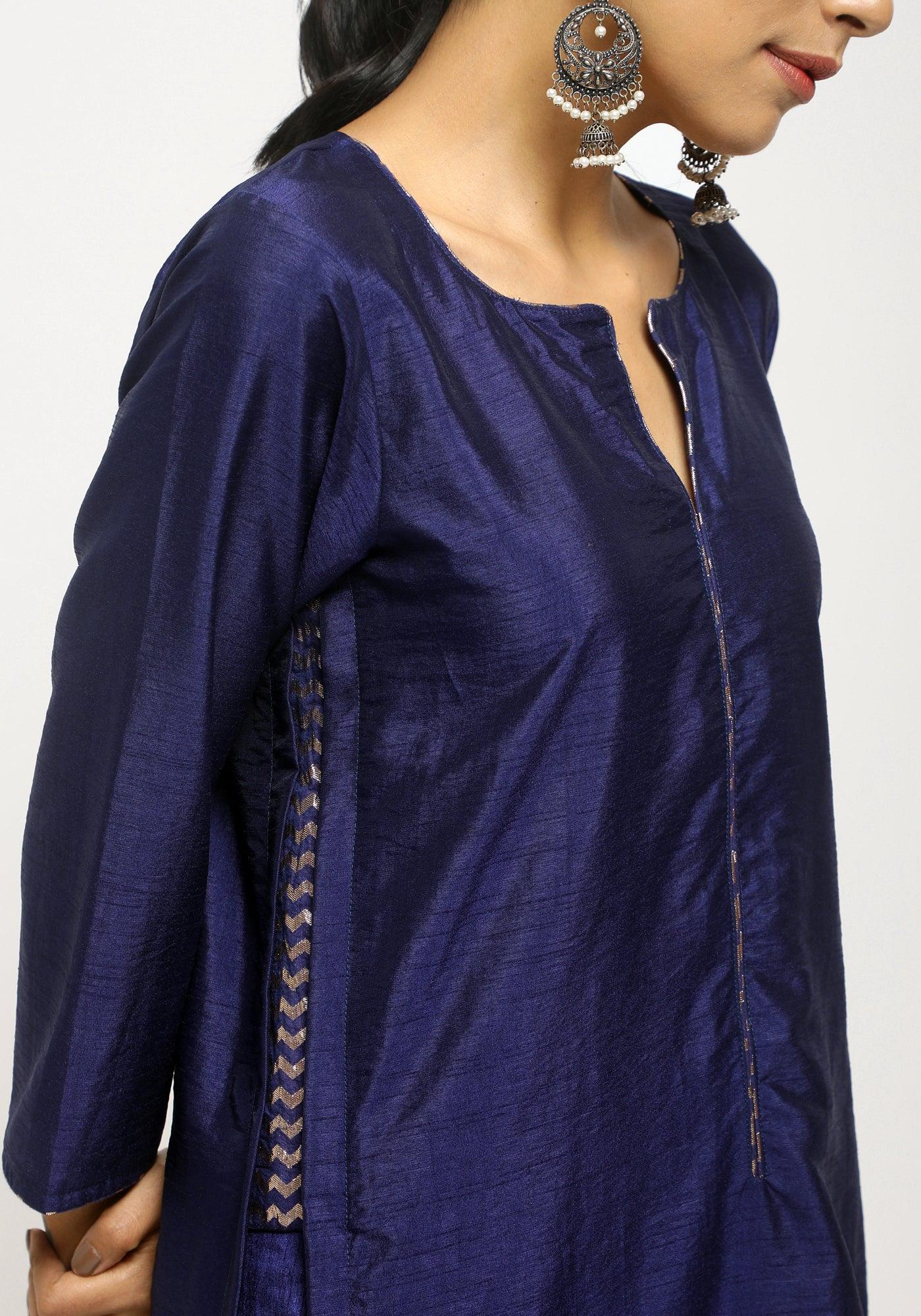 Blue Foil High Slit Kurta - trueBrowns